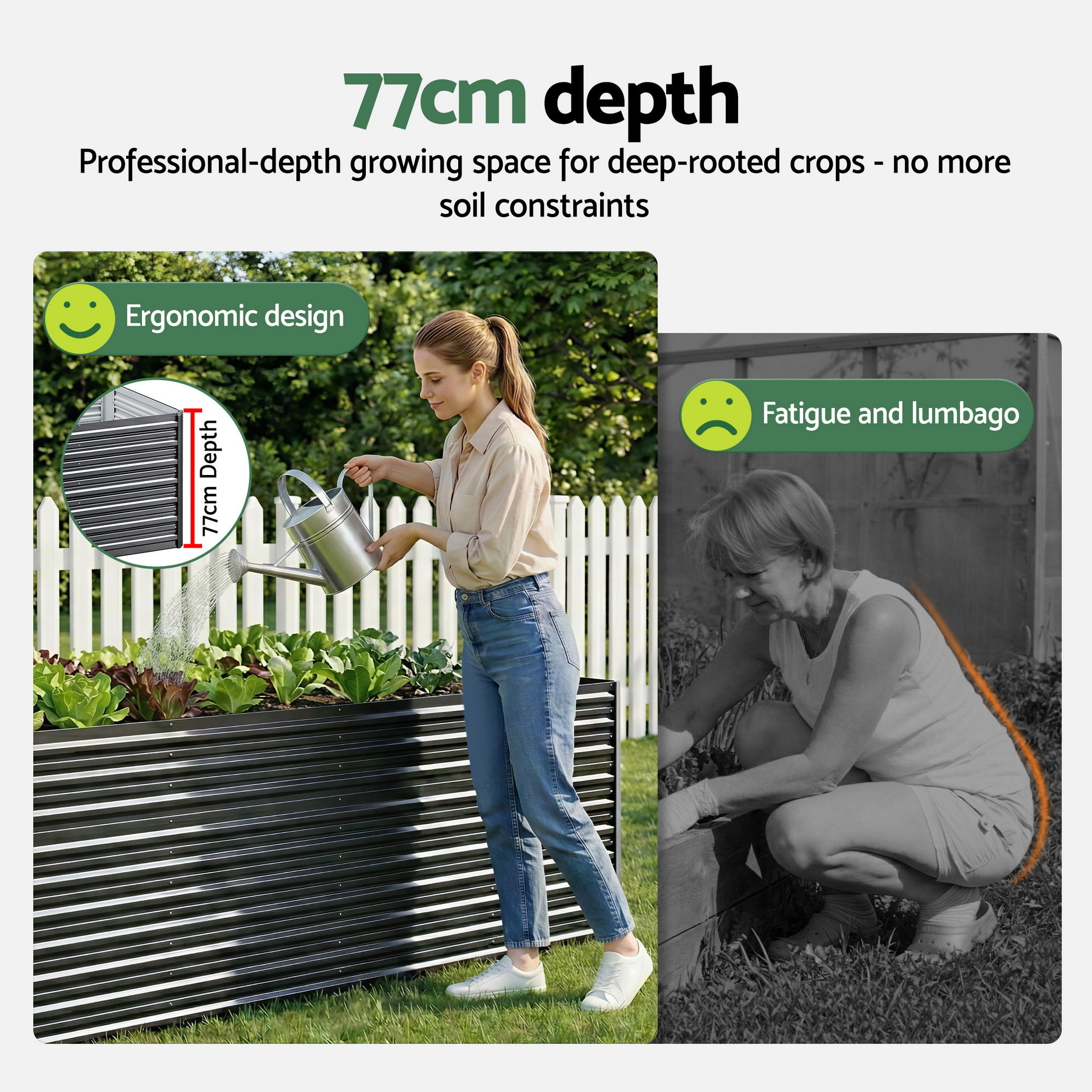 Green Fingers 2-in-1 Raised Garden Bed Kit, 240cm/120cm| 77cm Extra Deep Ergonomic Planter Box | Protect Your Back | Galvanised Steel Vegetable Flower Pot for — image 5