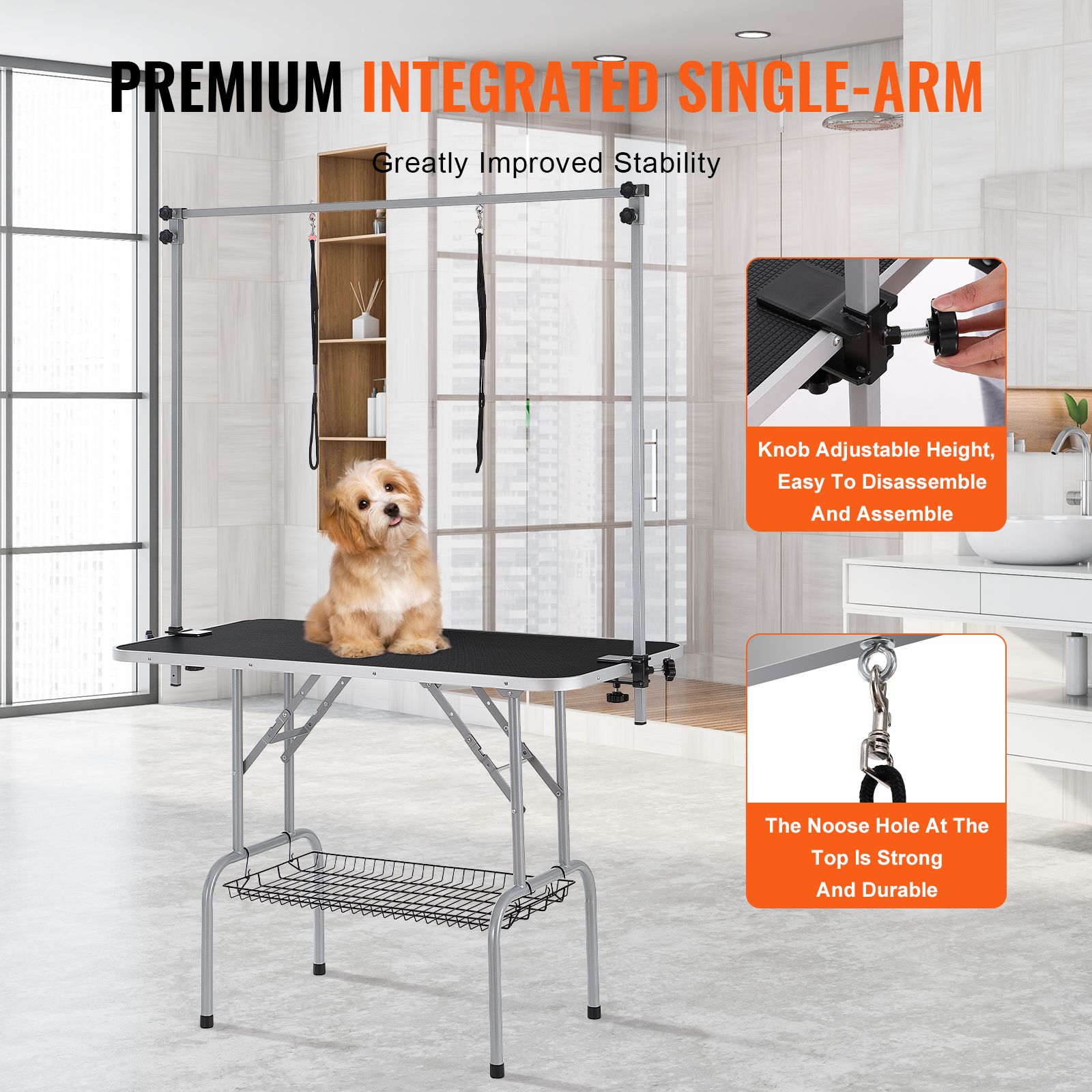 Pet Grooming Table Two Arms with Clamp, 117cm Dog Grooming Station, Foldable Pets Grooming Stand for Medium and Small Dogs, Free Two No Sit Haunch Holder with — image 4