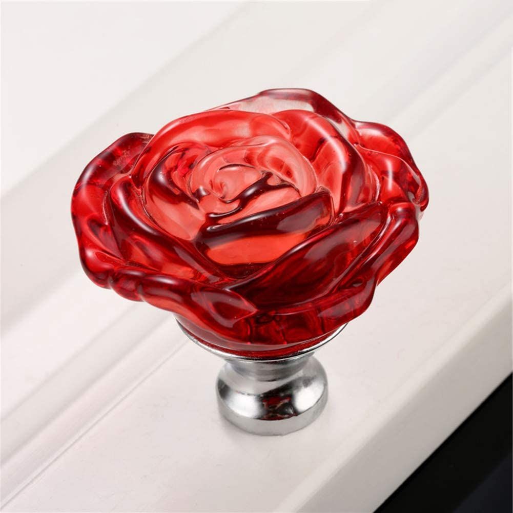 Set of 8 - Decorative Cabinet Handles Knob Pull Handle Crystal Glass Rose Pulls Flower Cabinet Drawer Cupboard Knobs (Red&Blue) โ image 2
