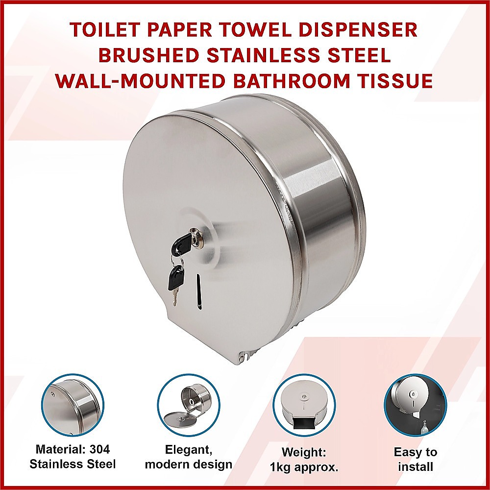 Brushed Stainless Steel Wall Mounted Toilet Paper Towel Dispenser — image 3
