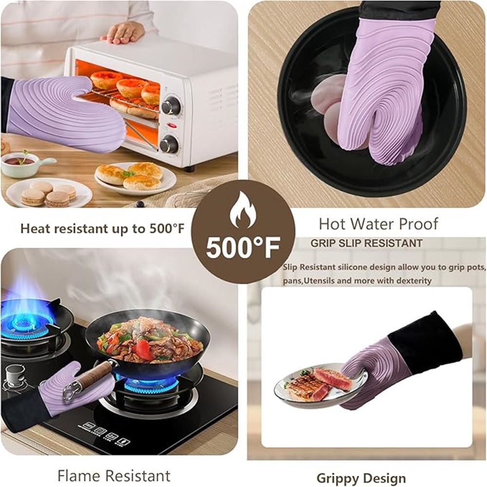 A pair of Silicone Oven Mitts- Extended Oven Mitts Heat Resistant, Oven Gloves with Soft Liner Good to Clean Flexible-Oven Mits Set for Cooking Baking Grilling โ image 5