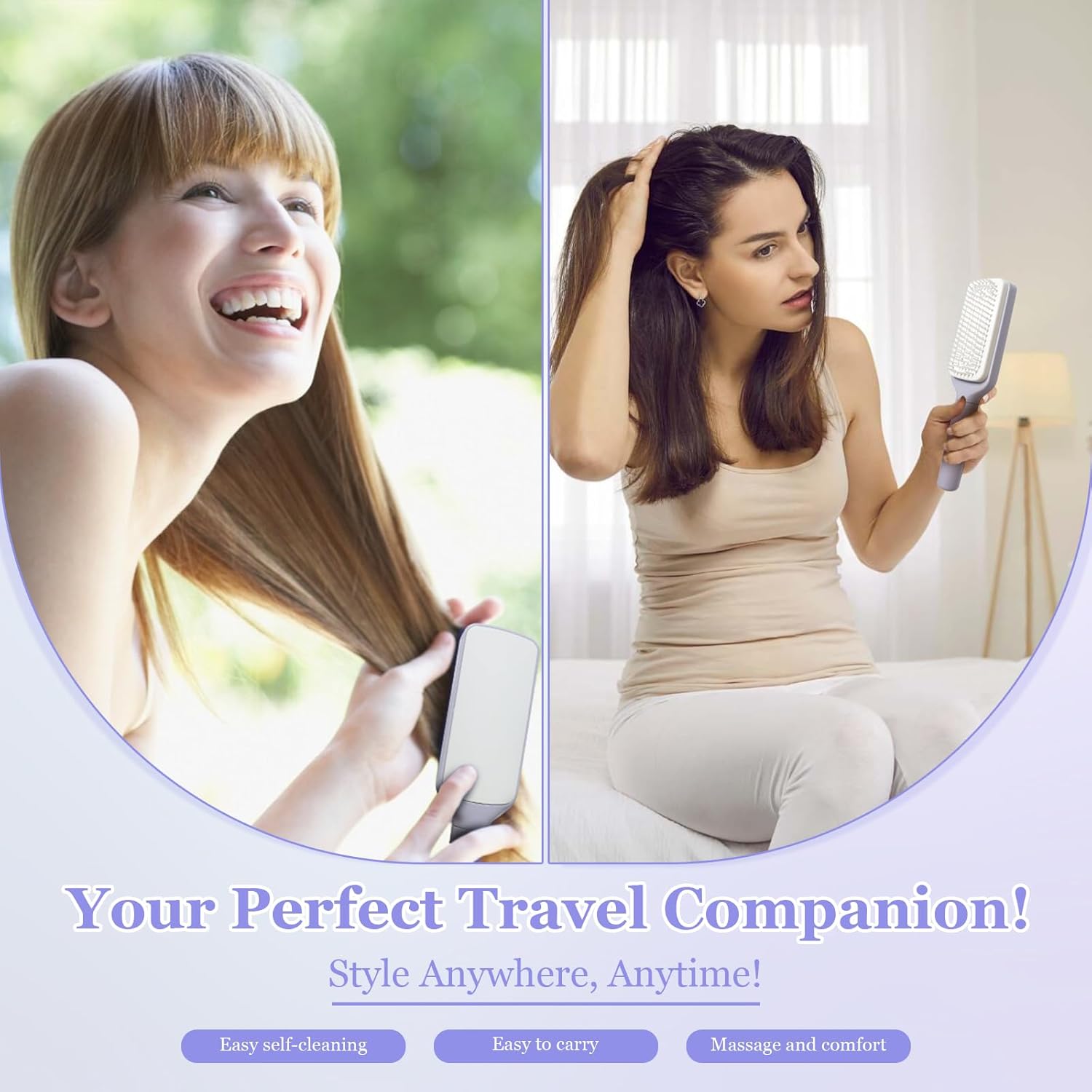 Women's Purple Anti-Static Hair Brush with Massage Function Retractable Design Suitable for Fine Hair Easily Removes Hair — image 6