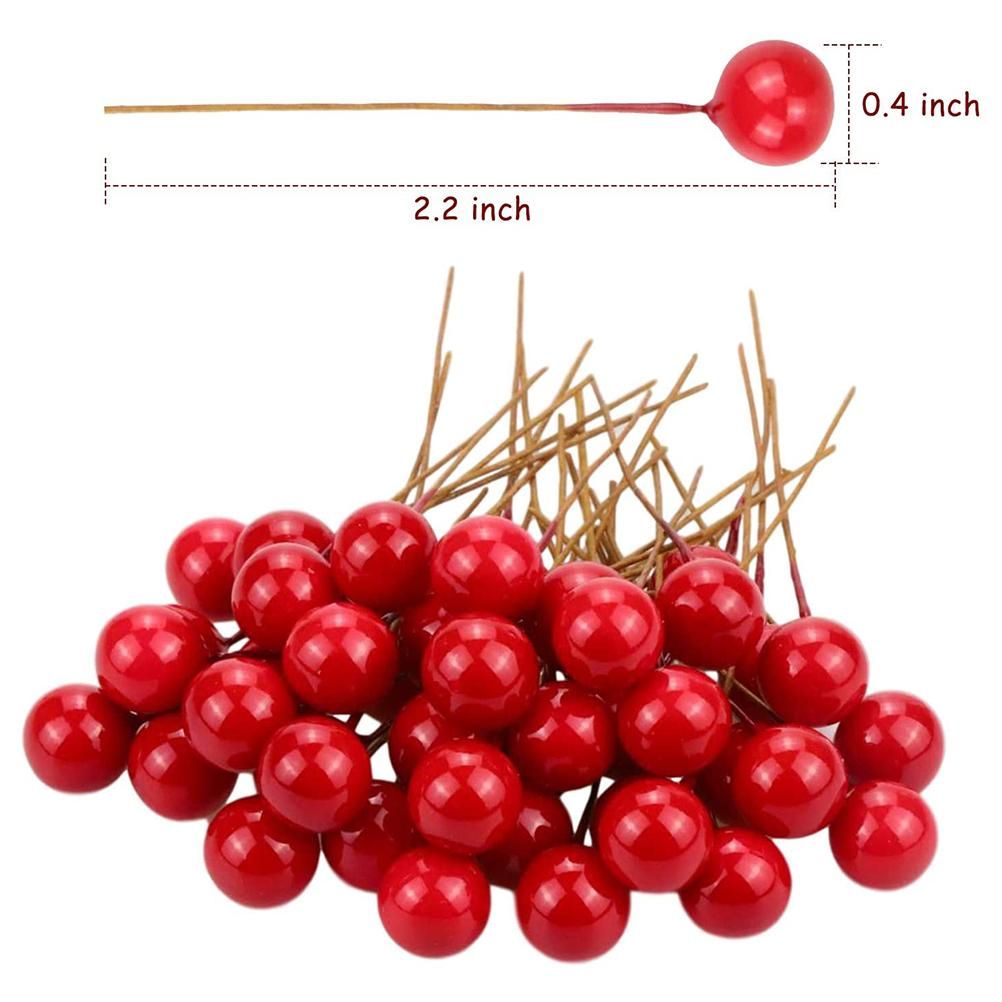 100Pcs Artificial Holly Berries 10mm Plastic Berries Decor on Wire for Christmas Tree Decorations Berry Garland Flower Wreath DIY Crafts — image 2