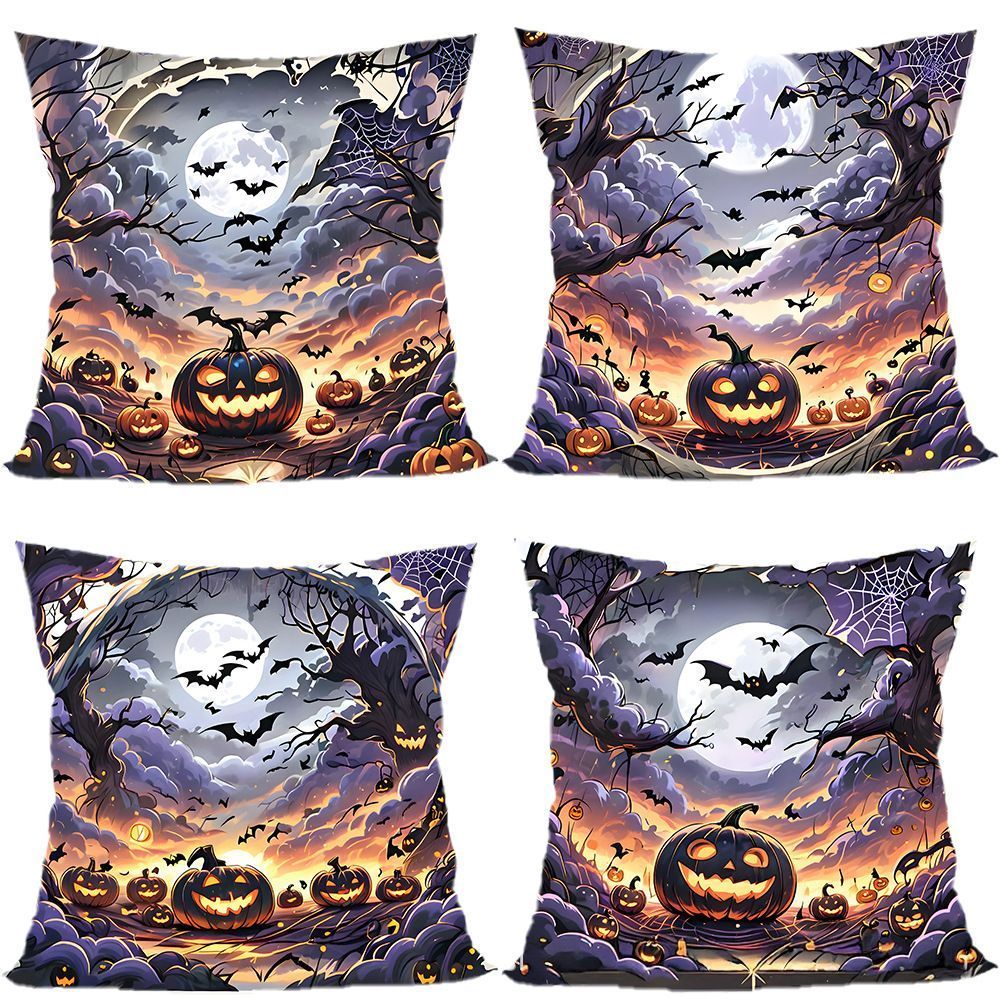 4PC Household Holiday Ornament Pillow Cover For Christmas & Halloween, Style‑72, Suitable For Sofa, Living Room, Bedroom, 45 × 45cm, Pillow Insert Not Included