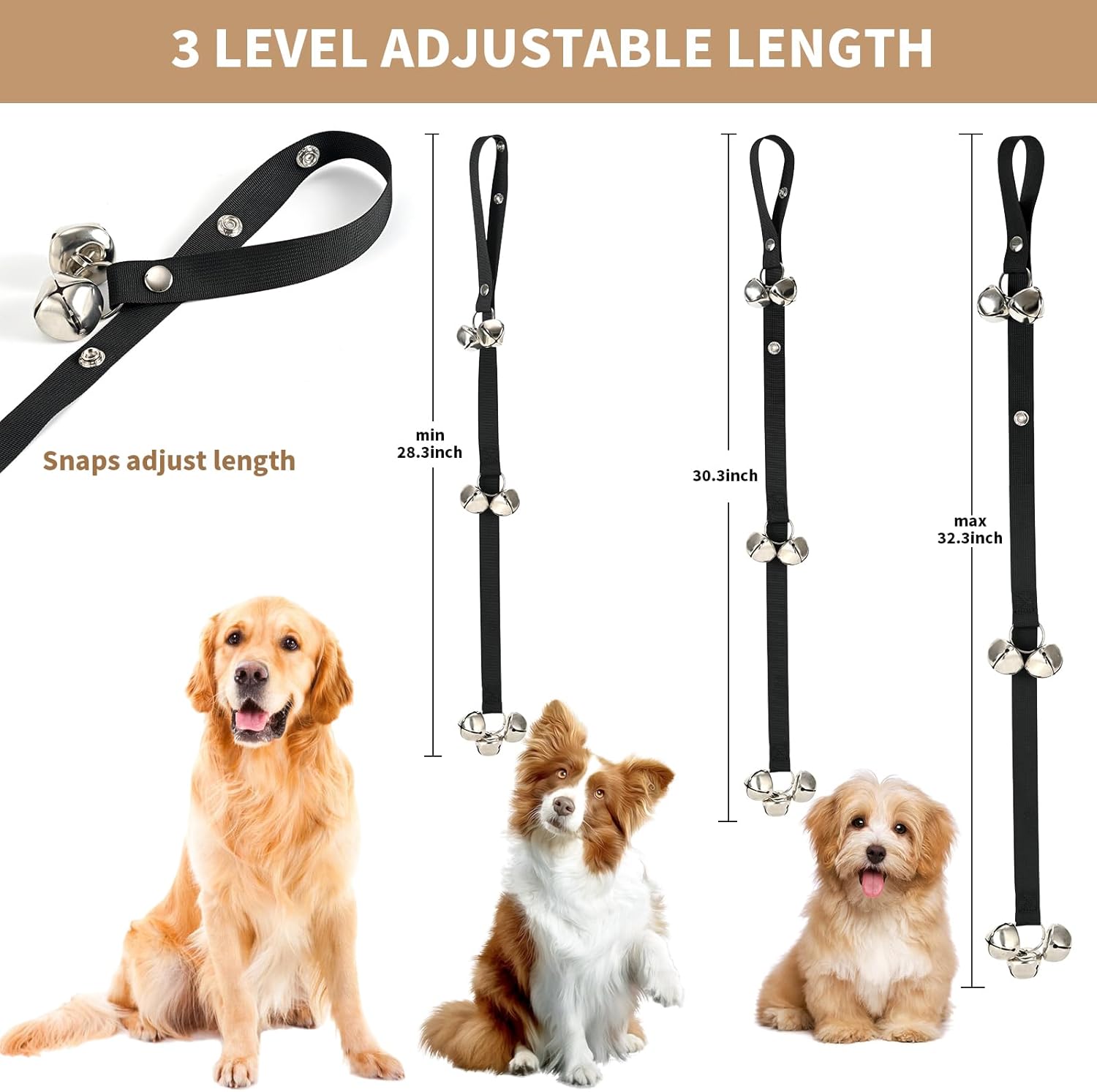 Upgraded Puppy Bells Dog Doorbells for Door Knob/Potty Training/Go Outside-Dog Puppies Dogs Doggy Doggie Pooch Pet Cat Lovers-Premium Quality-3 Snaps Length — image 3