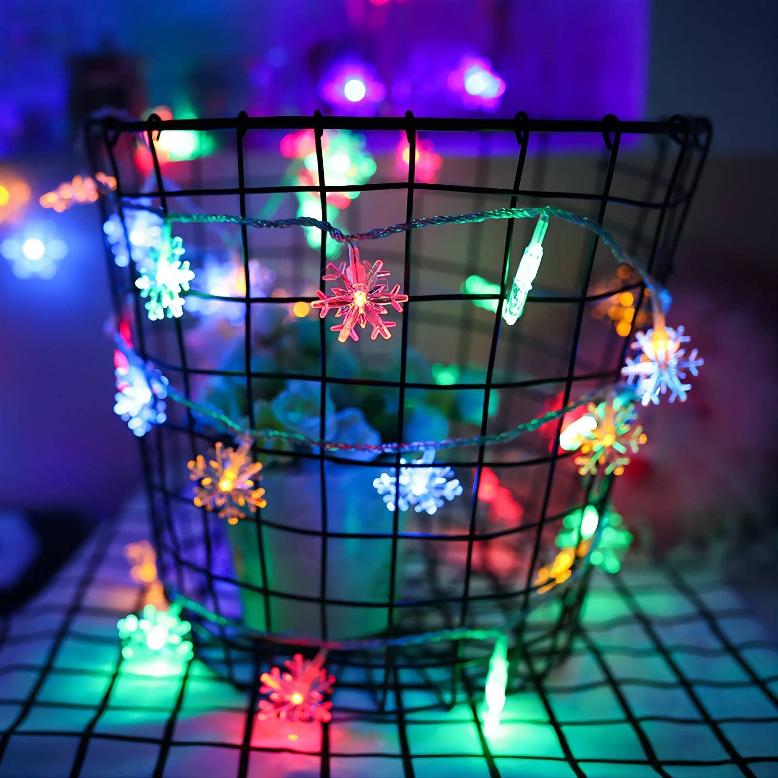Christmas Lights Multicolor LED Multi Colored Snowflake String Lights Battery Operated Colorful Fairy Light for Bedroom Party Home — image 3