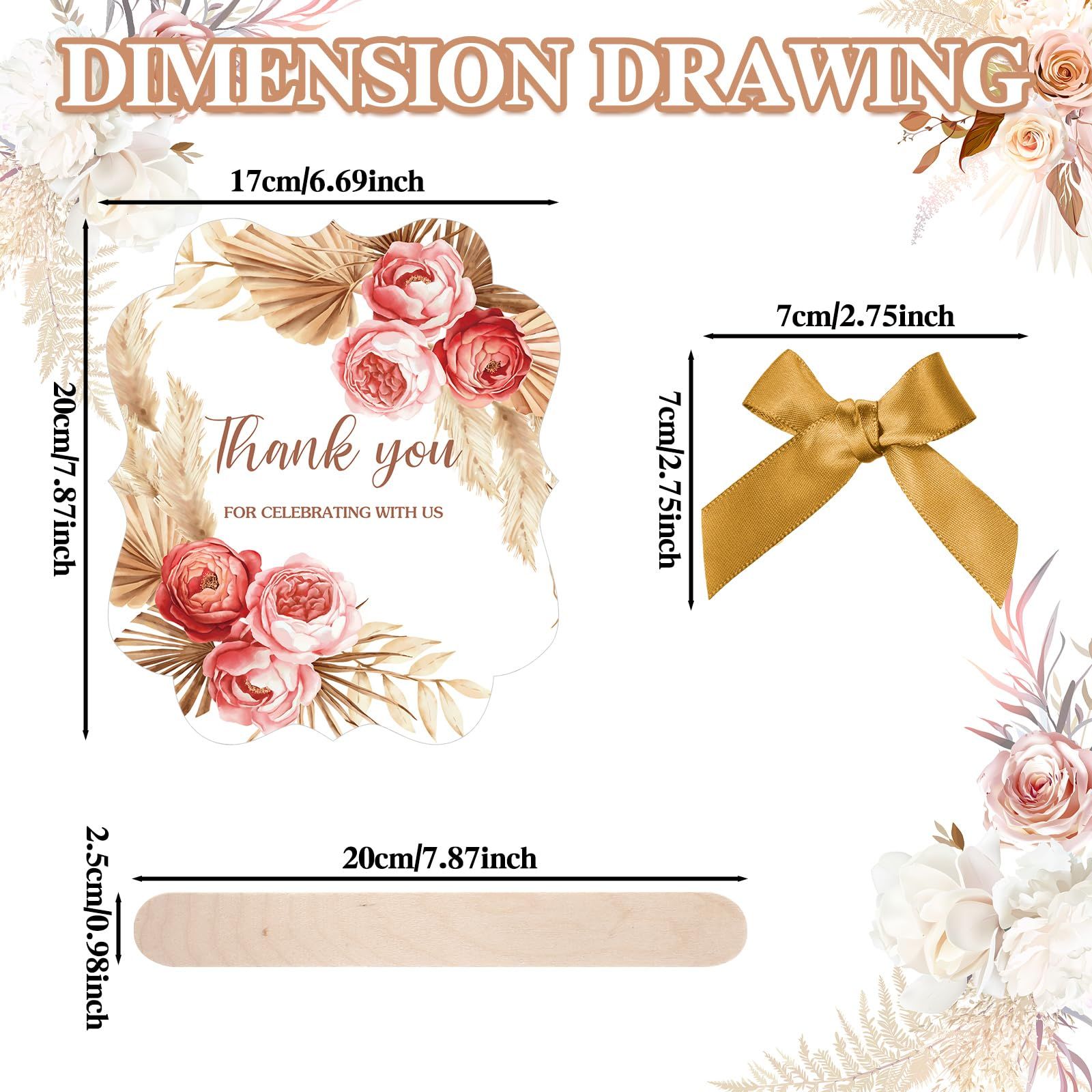 50 Sets Wedding Fans for Guests Bulk Thank You for Celebrating with Us Fans Hand Fans Handheld Folded Fan Baby Shower Favors โ image 3