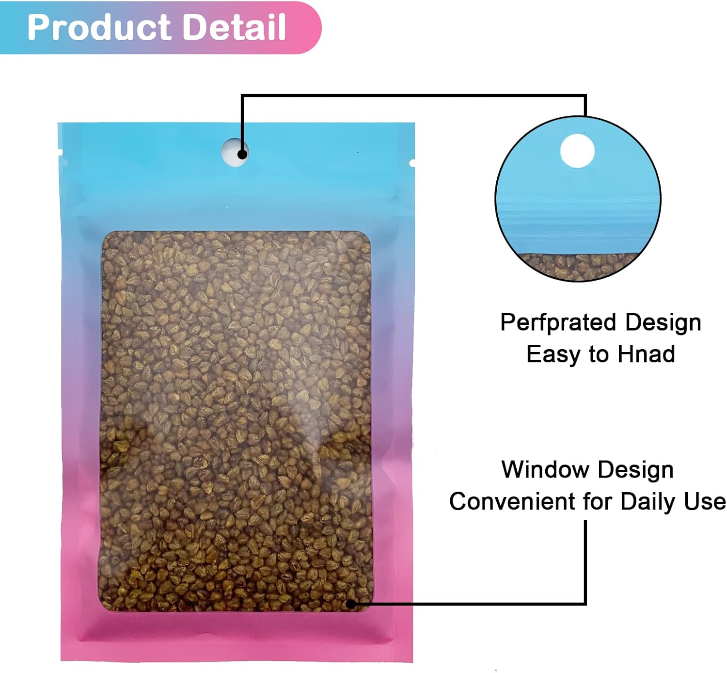 100 Pcs Resealable Mylar Bags, Gradient Color Food Storage Bags, Zip Bag Foil Bags Packaging Pouch for Food Storage, Sample, Small Business (Blue Pink, 4 X 6 โ image 4