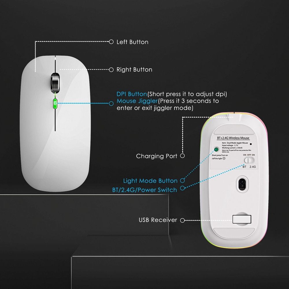 Jiggler Anti-Hibernate Optical Wireless Mouse, Matte Black — image 5