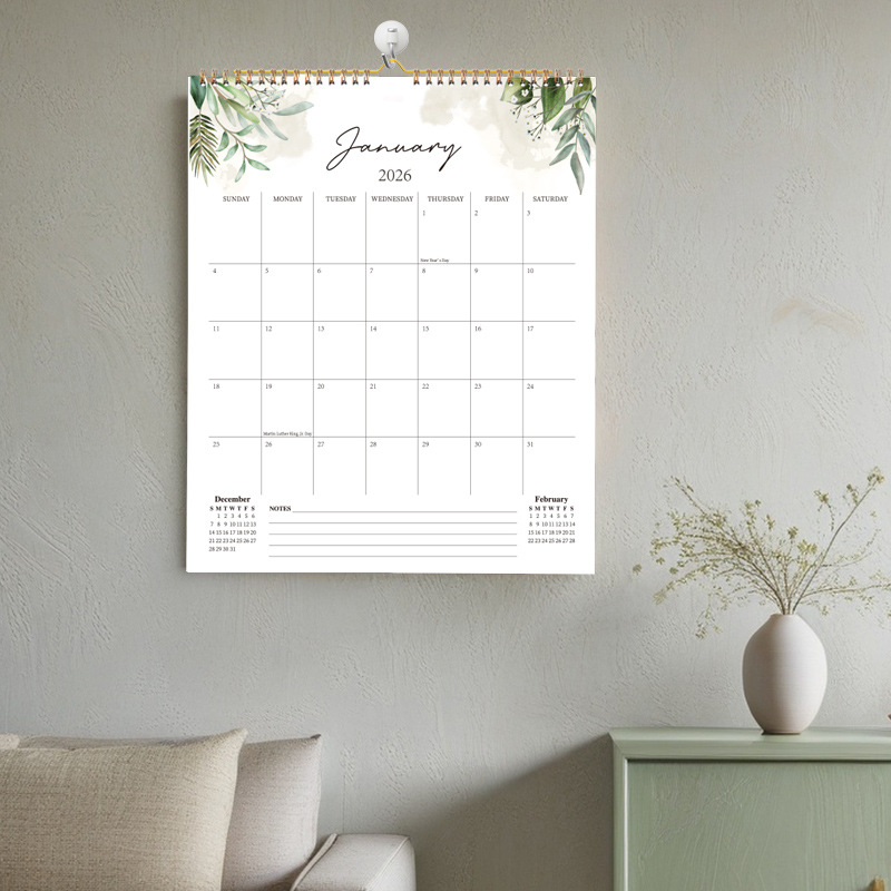 Calendar 2026 - Hangable 12 Months - Calendar - With wire-o-binding - Yearly calendar - Monthly planner - Wall calendar - 37 × 30cm - Green branches and leaves — image 2