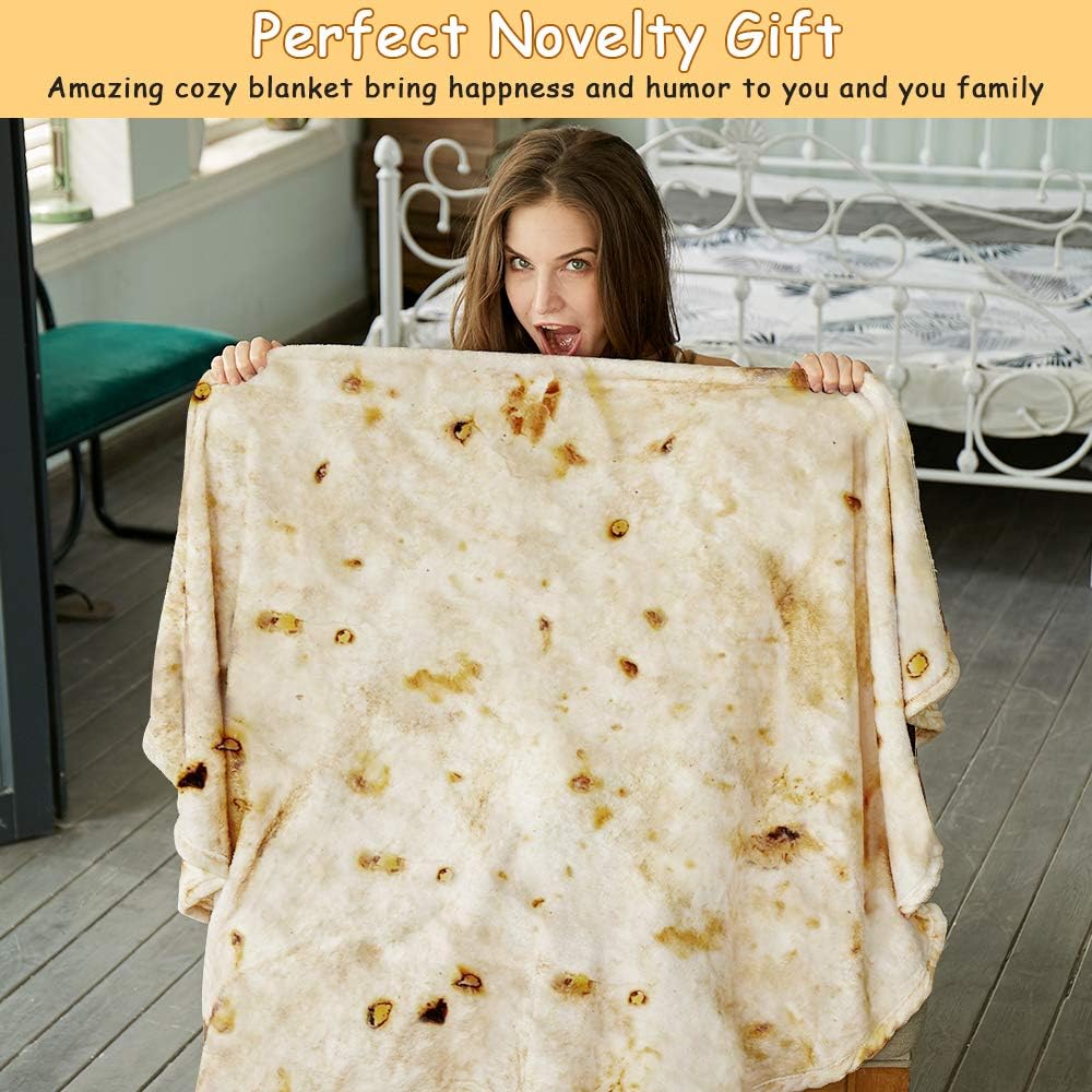 Burritos Tortilla Throw Blanket(Beige), Novelty Funny Round Blanket for Adults & Kids, Soft Flannel Tortilla Wrap Blanket(71",Adults) — image 2