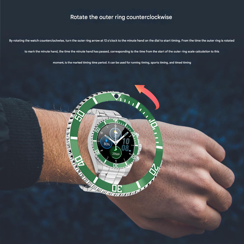 Classic Stainless Steel Smartwatch with Rotating Timer Bezel, Bluetooth Calling & Luminous Display(blue and red) โ image 5