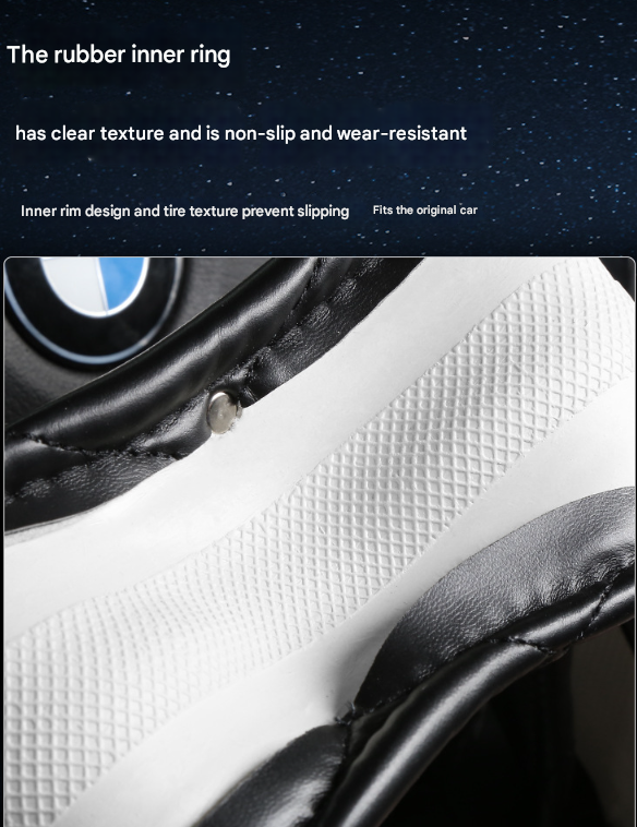 White Luxury Bling Steering Wheel Cover - Black Quilted Leather with Crystal Rhinestones, Universal 38cm Fit — image 6