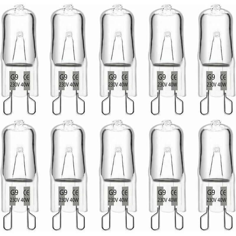 10 Pcs Bulb Halogen G9 40W 230V, 480LM 2900K Warm Dimmable White, Wall Lights Landscape Lamps, G9 Capsule Bulbs Cabinet Lighting for Chandeliers