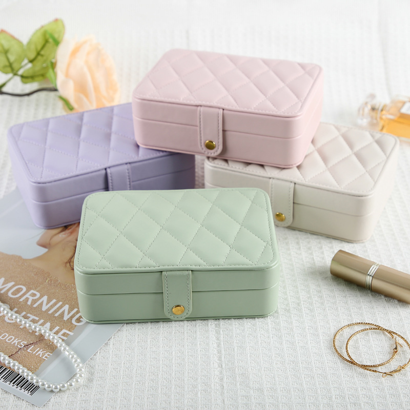 Beige Elegant Quilted PU Leather Jewelry Box - Portable Organizer for Travel & Home โ image 2