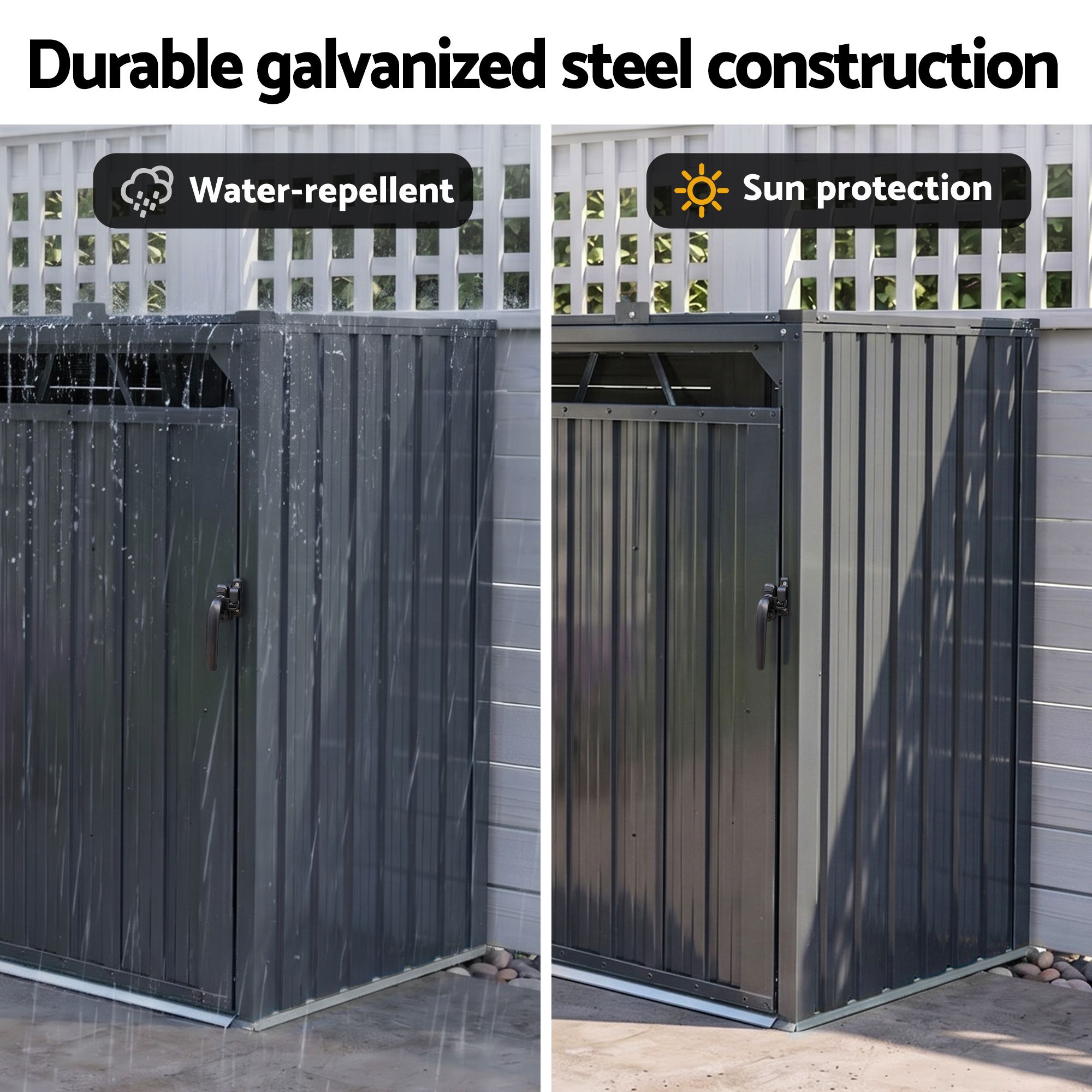 Giantz Bin Shed Double Wheelie Waste Bins Storage Steel Garden Enclosure Grey โ image 6