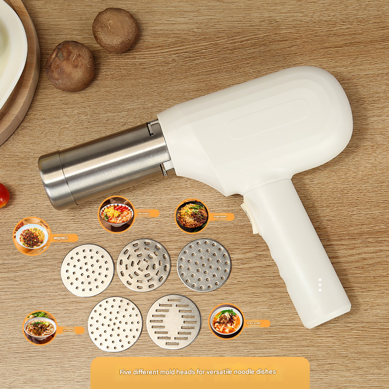 White Wireless Handheld Electric Pasta Maker – Rechargeable Dough Extruder with 5 Nozzles for Homemade Noodles, Spaghetti, Fettuccine & Sausage Stuffer, USB-C — image 2
