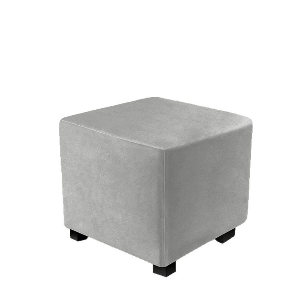 Stretch Cover Velvet Small Square Footstool Cover Pouffe Protector Covers, for Square Leather/Fabric Footstool,（light gray M）