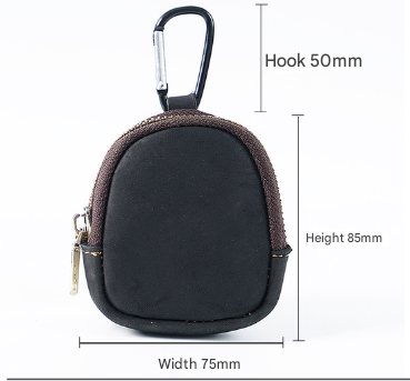Black Genuine Crazy Horse Leather Mini Coin Purse Zipper Shell Pouch Small Earphone Case Key Holder with Carabiner Clip 8.5cm for Travel — image 2