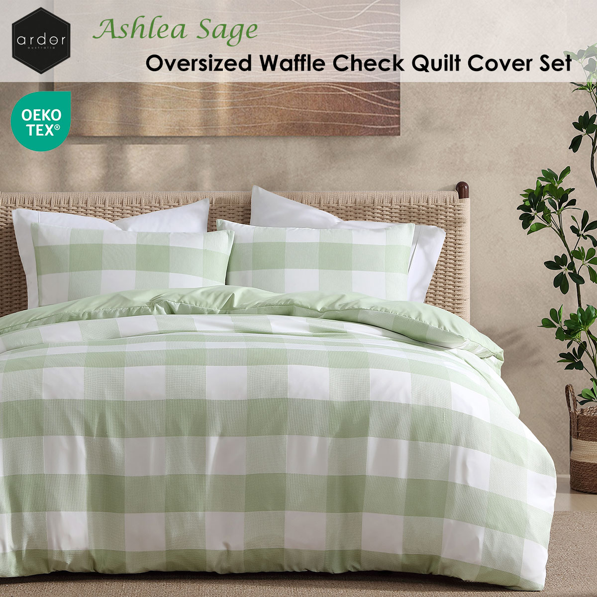 Ardor Ashlea Sage Oversized Waffle Check Quilt Cover Set Queen — image 2