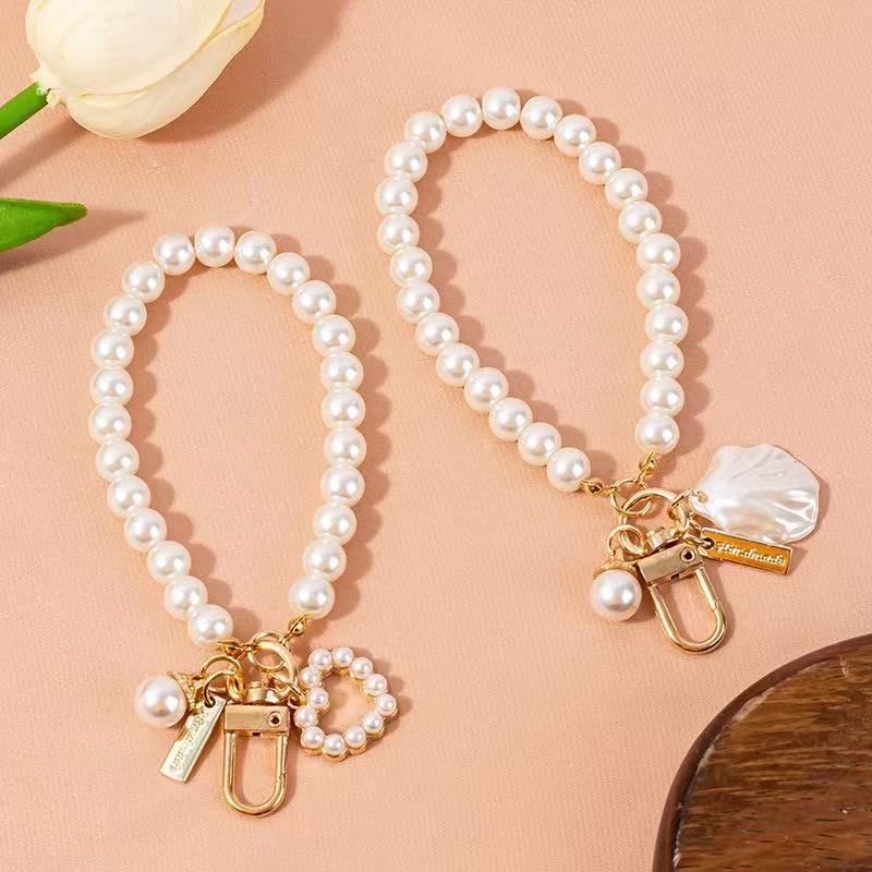 Pearl Beaded Bracelet / Keychain / Bag Charm with Elegant Pearl Heart Pendant and Gift Box - Multifunctional Pearl Wristlet Key Ring & Purse โ image 2