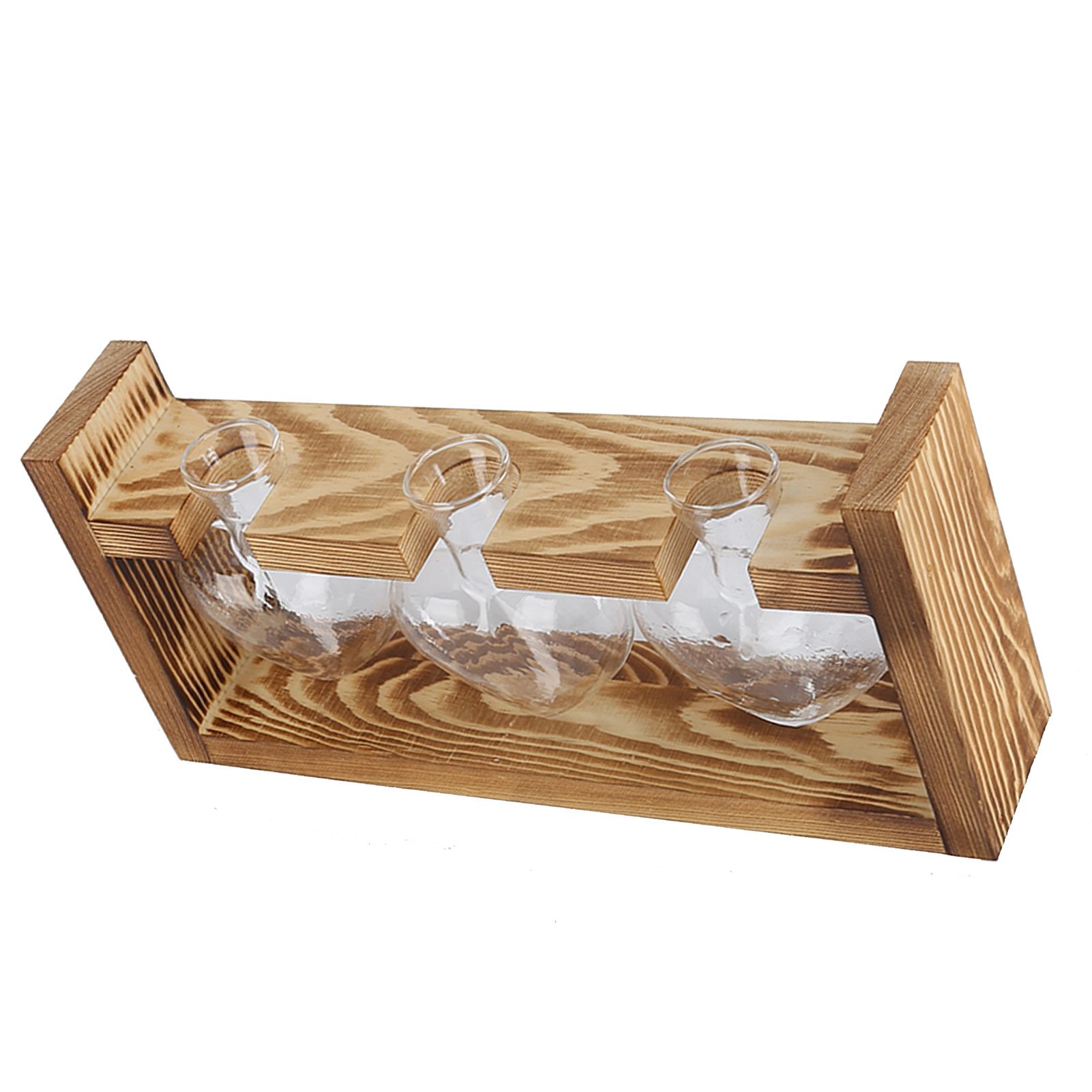 Innovative Flower Pot with Vintage Wooden Frame Transparent Tabletop Vase Home Decoration(3 HeartShaped Bottles ) — image 6