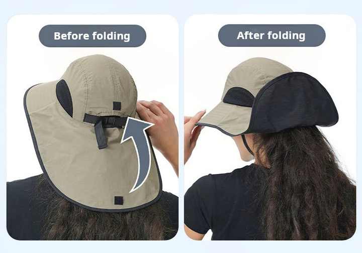 Black Wide Brim Sun Hat with Cape - Foldable UV Protection - 10cm Brim — image 2