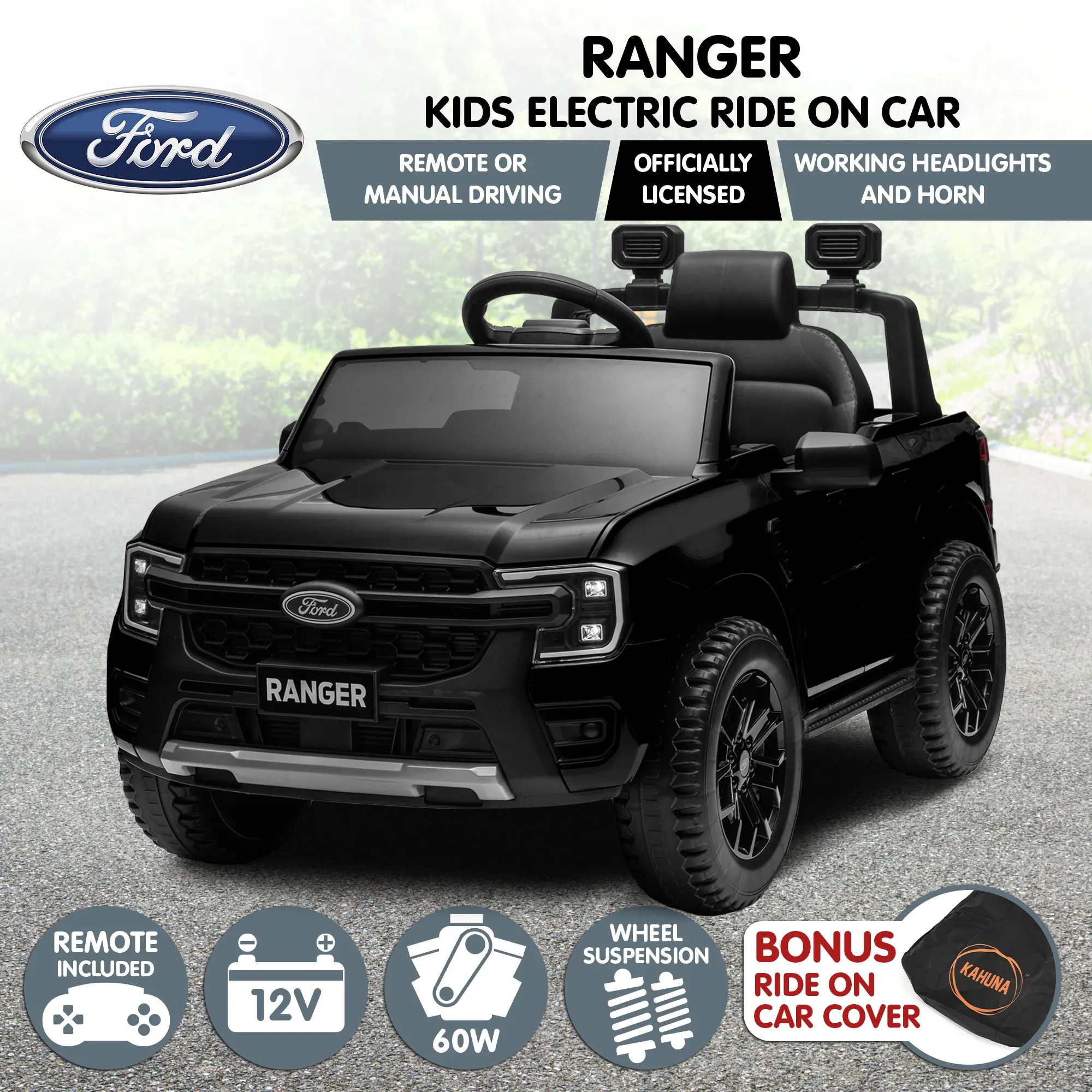 Kahuna Ford Ranger Electric Kids Ride On Car - Black โ image 2