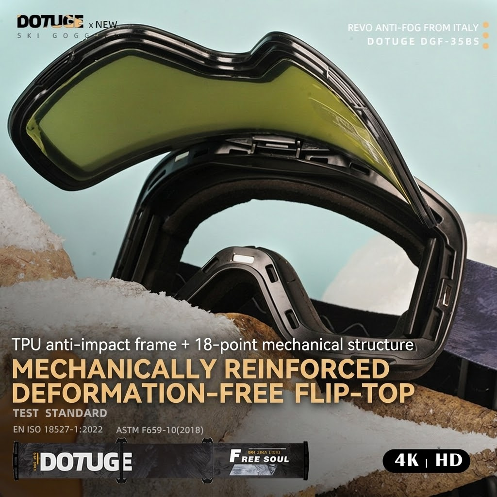 DOTUGE Magnetic Flip-Up Ski Goggles with Dual Frame Design, Anti-Fog HD Lens, Impact-Resistant TPU Frame, and Adjustable Strap for Winter Snow Sports (IceBlue) — image 5