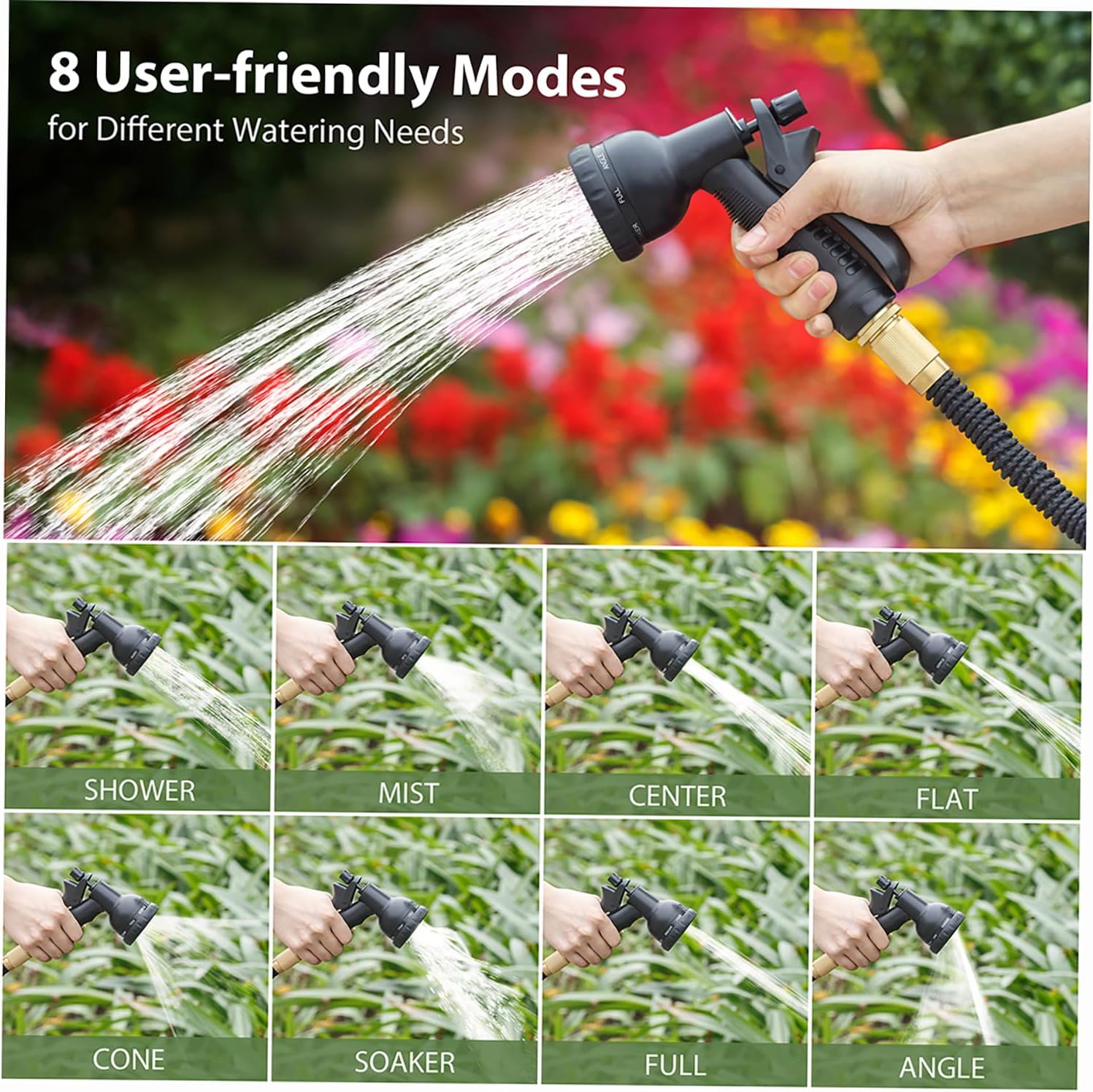 75FT Expandable Garden Hose with 8 Spraying Modes, Shut-Off Valve, Handy Water Pipe for Watering Garden and Washing Car, Expandable Water Hose Tool for Home — image 3