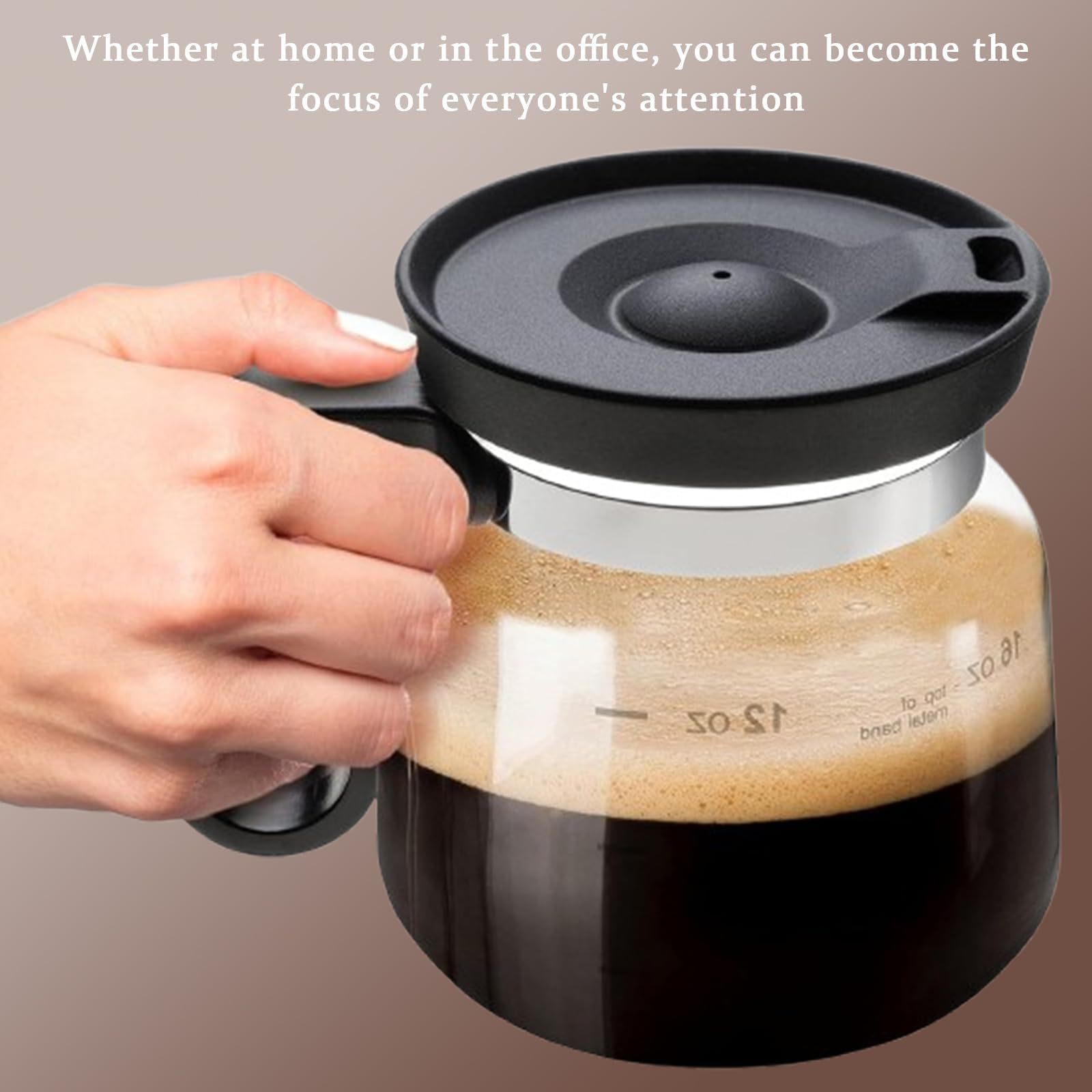 16oz Novelty Glass Coffee Carafe Mug - Heat Resistant Borosilicate Cup with Handle & Splash-Proof Lid - Personal Mini Pot for Tea, Latte & Office Desk — image 3