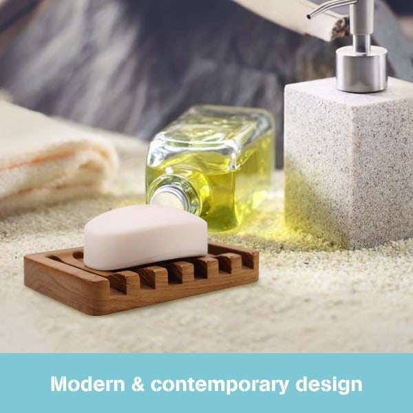 Wooden Soap Dish 2pcs, Soap Holder in Natural Teak, Soap Container for Shower, Bathroom, Kitchen, Bathtub, Razor, Sponges_max — image 4