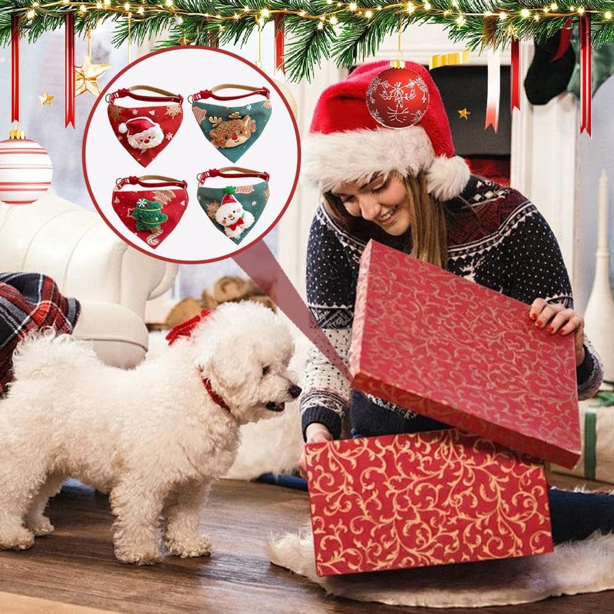 Pet Scarves - 4 Pack - Triangle Christmas Scarves for Dogs - Adjustable Scarves for Pets - Stylish and Breathable Bibs for Dogs - Buckle Design - Suitable for — image 4