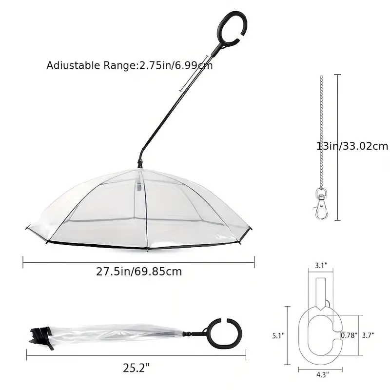 Bendable transparent pet umbrella with leash chain, rain or shine, one umbrella for outdoor pet walks — image 5