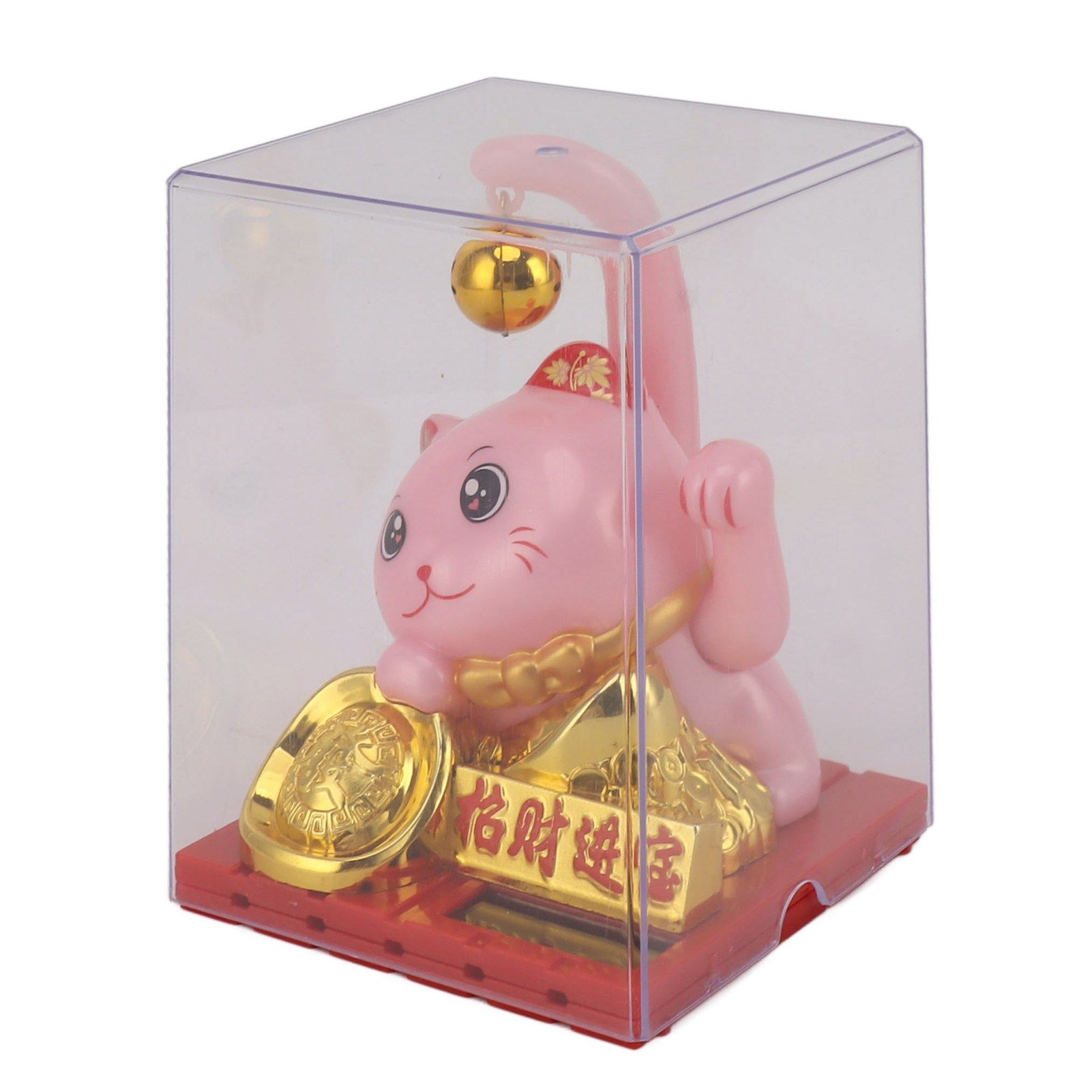 Arm Waving Fortune Cat Solar Powered Light Induction Lucky Cat Decoration for Desks Windows Car Dashboards Pink Large โ image 4