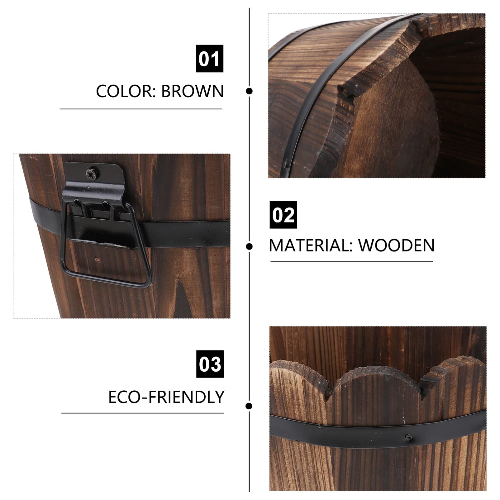 Wooden Barrel Planter Round Wooden Garden Flower Pot Decor Plant Container Wave Mouth Shaped Large — image 4