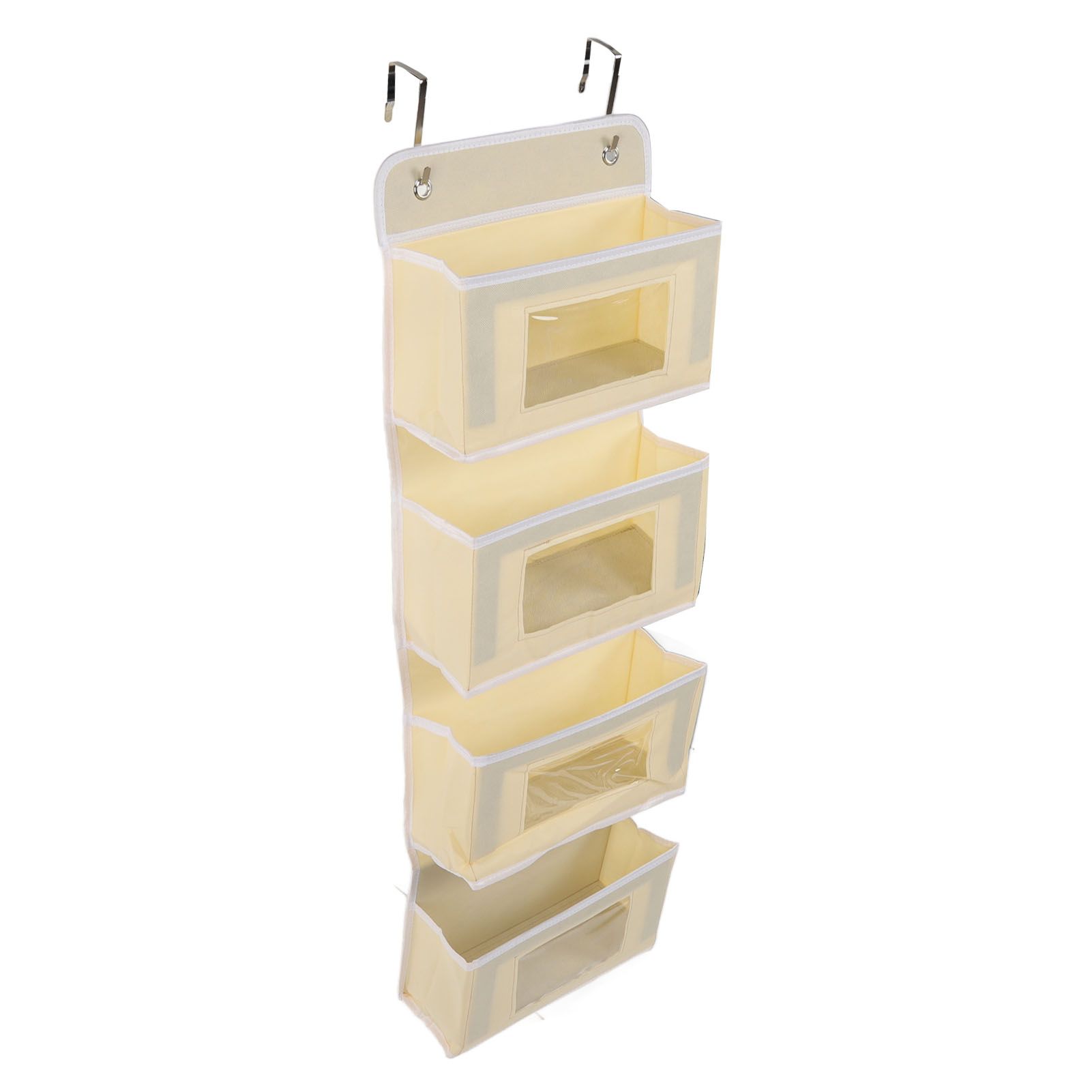Hanging Closet Organizer Multilayer Strong Load Bearing Capacity Nonwoven Over Door Organizer Hanging Organizer with 2 Hooks Khaki 4 Compartments — image 5
