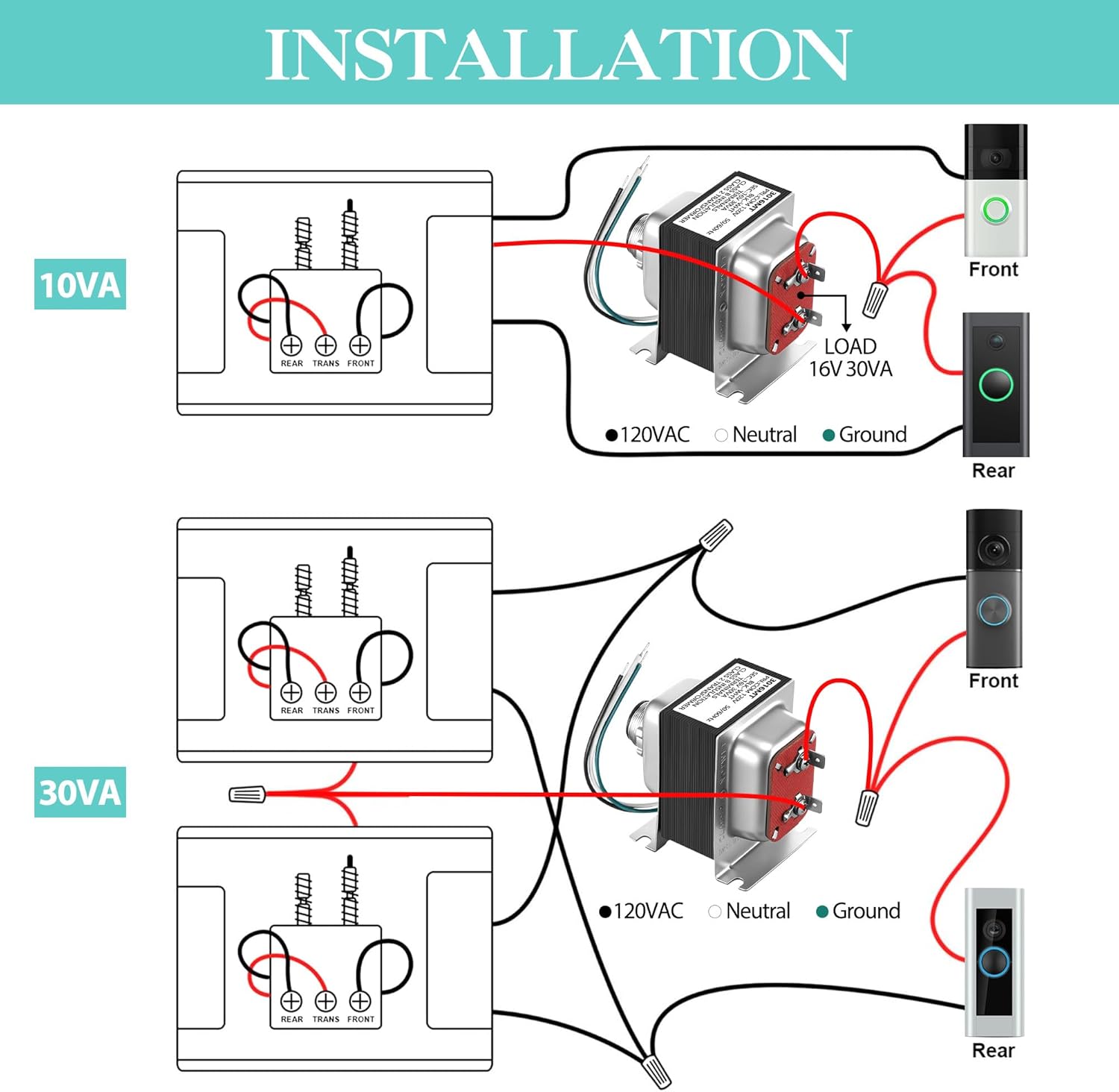 Landhoow Doorbell Transformer 16V 30VA, Hardwired Door Chime Transformer Compatible with Ring, Nest Hello Video Doorbell, 16V AC Power Supply for Thermostat â image 5