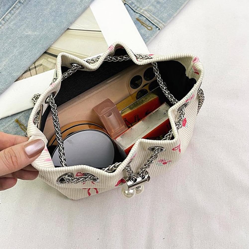 Drawstring Crossbody Bag for Women,Flower Chain Drawstring Mini Bucket Handbags — image 6