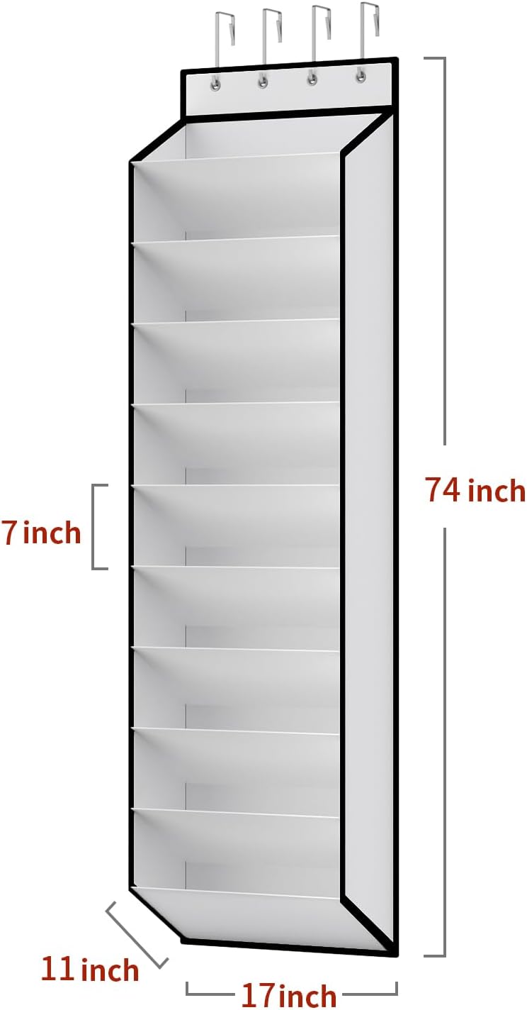 10 Tiers White Over Door Shoe Organizer Storage, Hanging Shoe Holder for Door with Large Deep Pockets, Fit 20-30 Pairs Shoe Rack for Sneakers, Boots. (White) — image 3