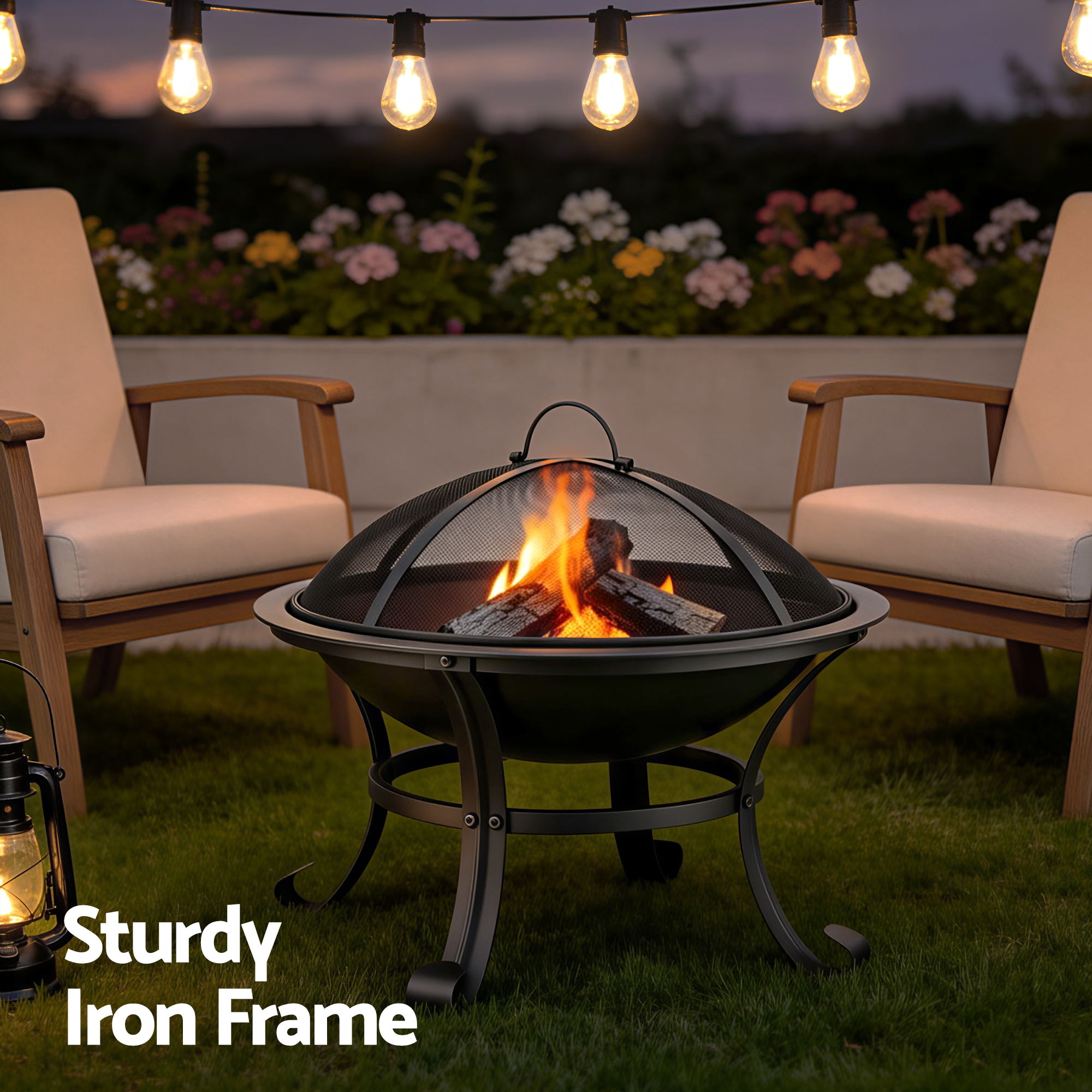 Grillz Fire Pit with Mesh Lid and Fire Picker BBQ Grill Wood Burning Outdoor Camping โ image 6