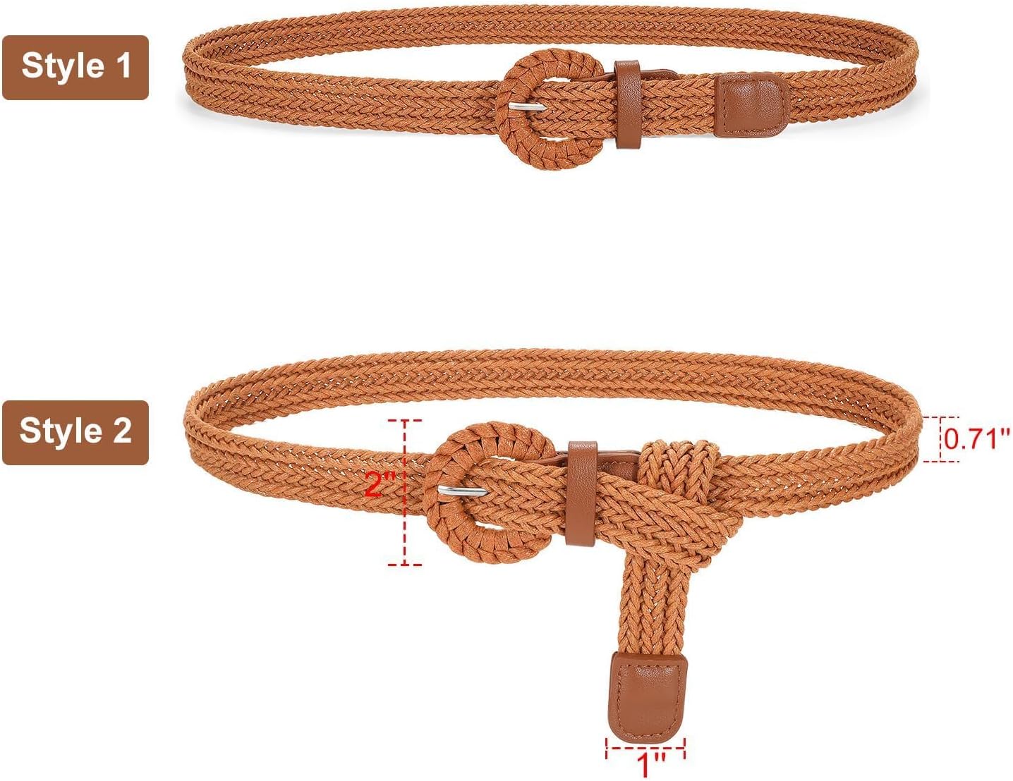 Braided Woven Belt for Women, Rattan Thin Belt Fashion Waist Belts for Summer Dress Jeans — image 4