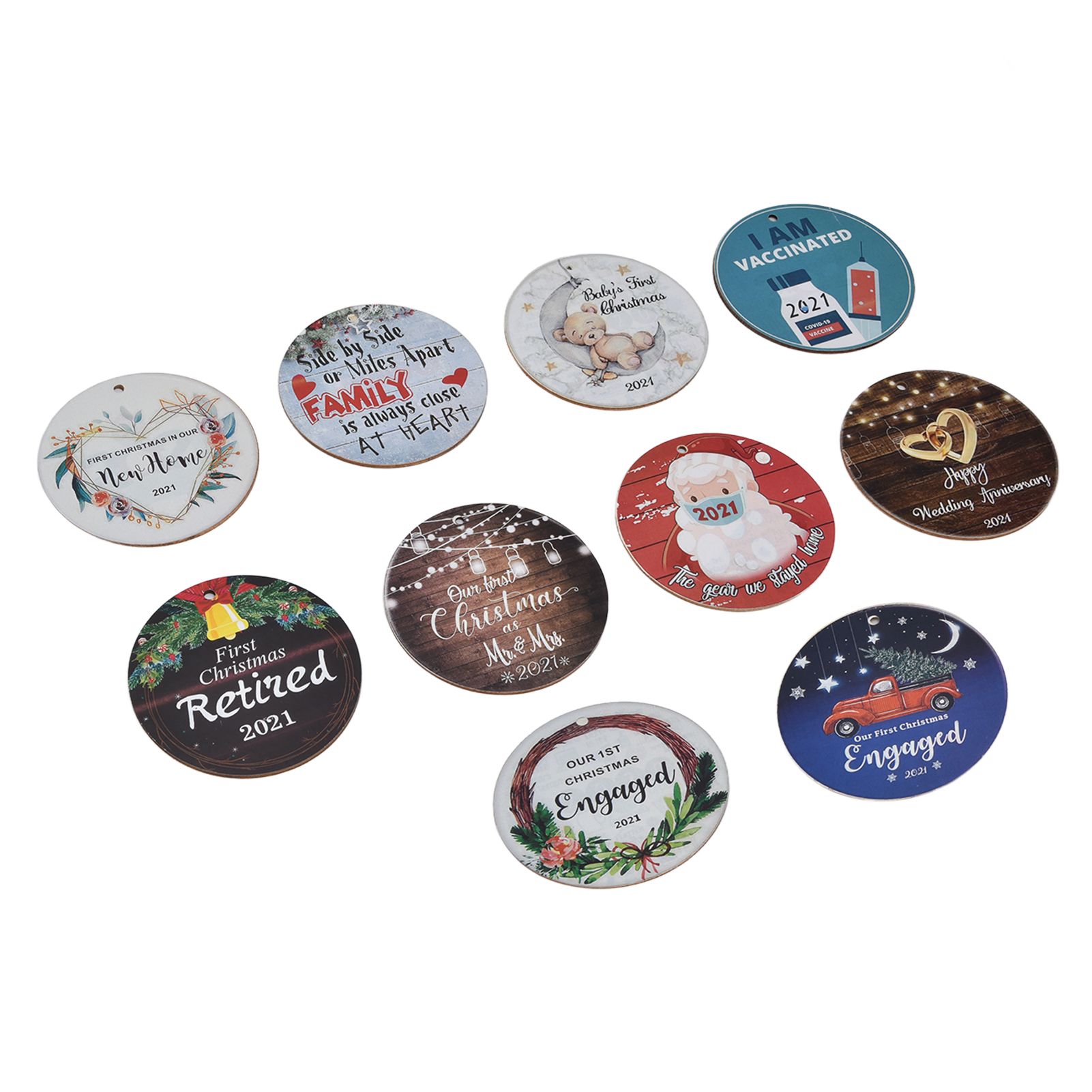 10pcs Christmas Hangings Wooden Round Beautiful Pattern Christmas Tags with Landyard for Christmas Tree Decoration Gift โ image 6