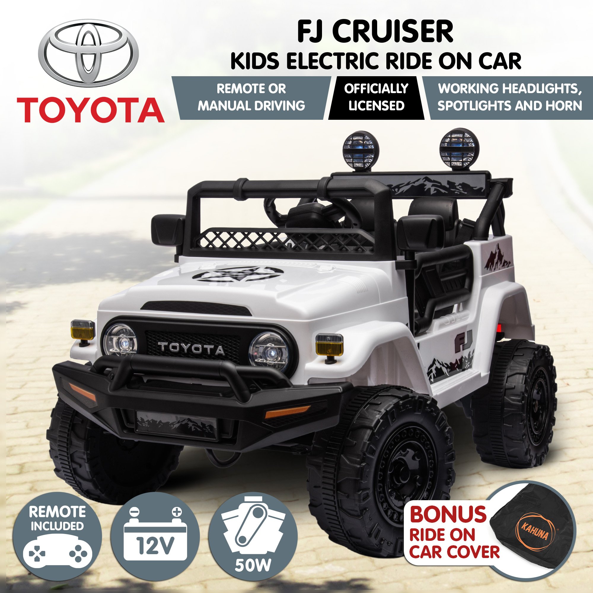Kahuna Authorized Toyota Electric Kids Ride-on Car Fj Cruiser - White — image 2