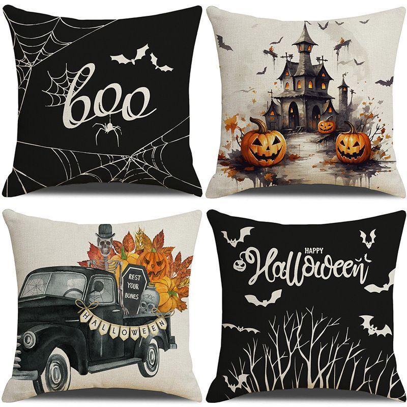 Christmas & Halloween Home Decor 4PC Decorative Pillow Cover, Style 14, Suitable For Sofa, Living Room, Bedroom, 45 × 45cm Does Not Include Pillow Core