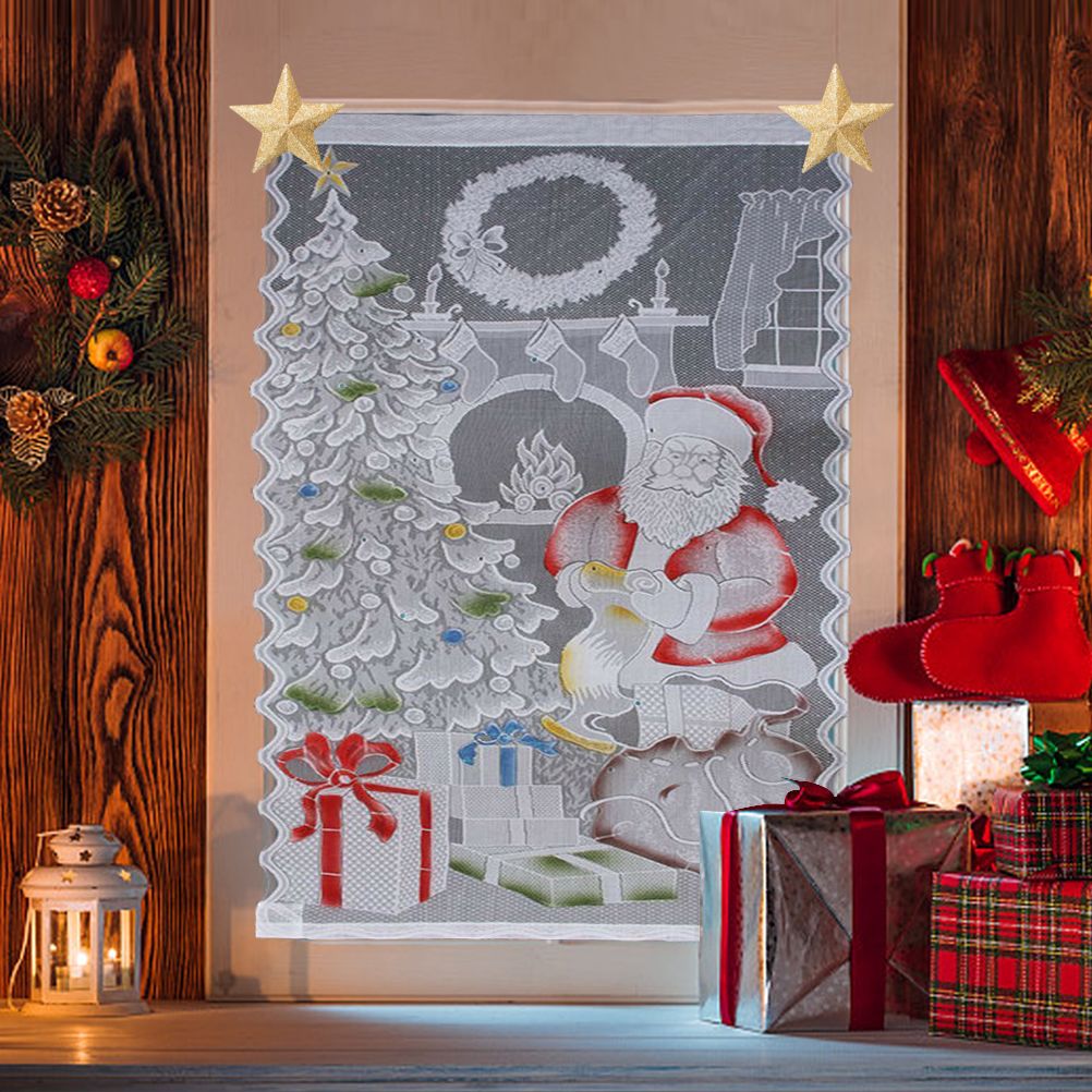 Christmas Lace Curtains LED Light Santa Claus Half Blackout Curtains Living Room Bedroom Home Decor — image 5