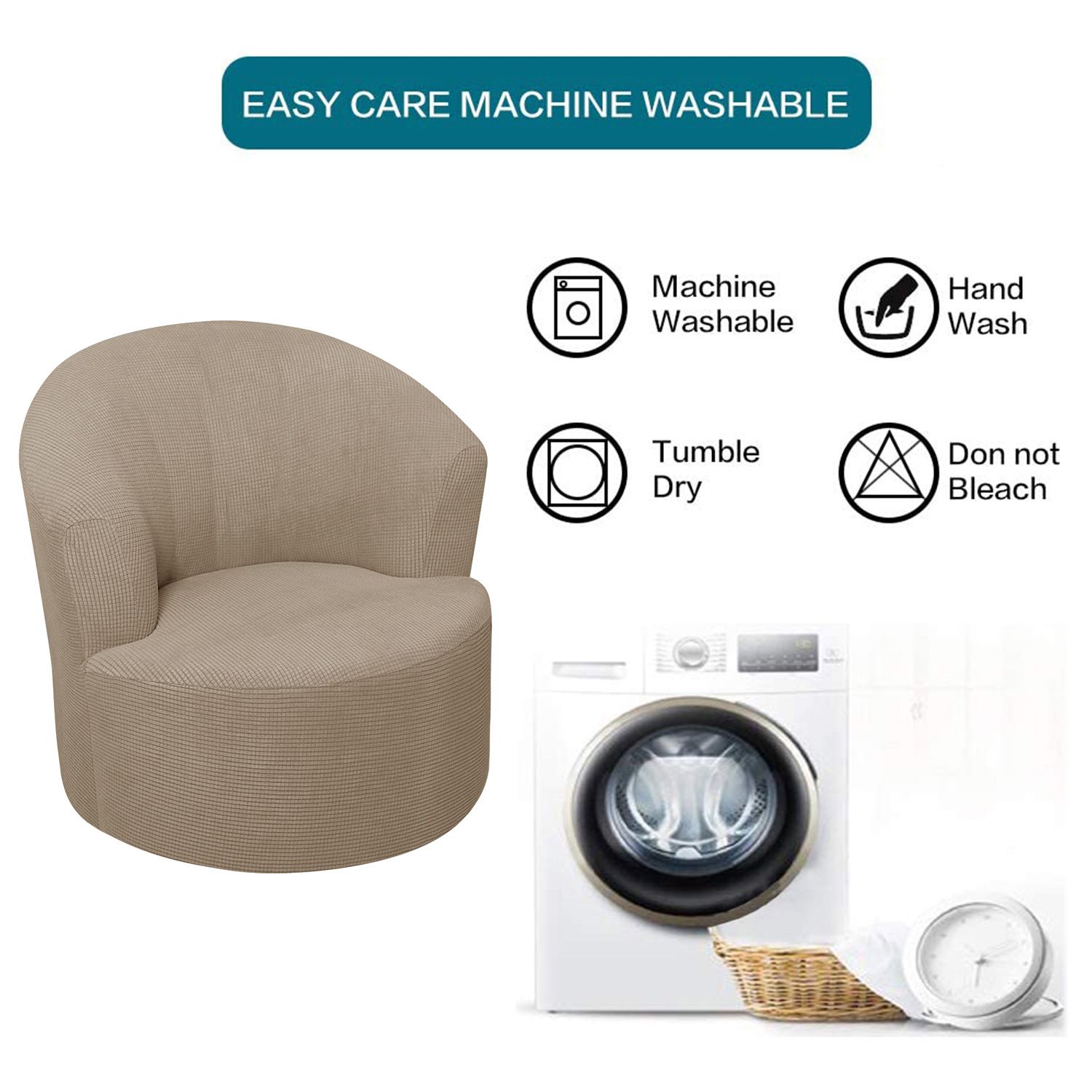 Jacquard Swivel Barrel Chair Cover, Soft Polar Fleece Swivel Accent Chair Slipcover,Modern Barrel Chair Slipcover for Round Club Armchair (Khaki) — image 4
