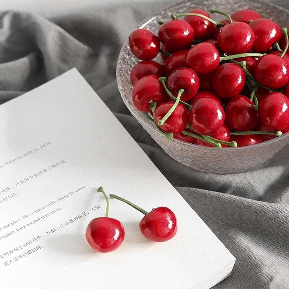 20Pcs Red Artificial Cherries, Realistic/Lifelike Fruit Cherry Ornament, Home Kitchen Party Decoration & Photography Prop, Plastic, 1x1x0.2 inches — image 5