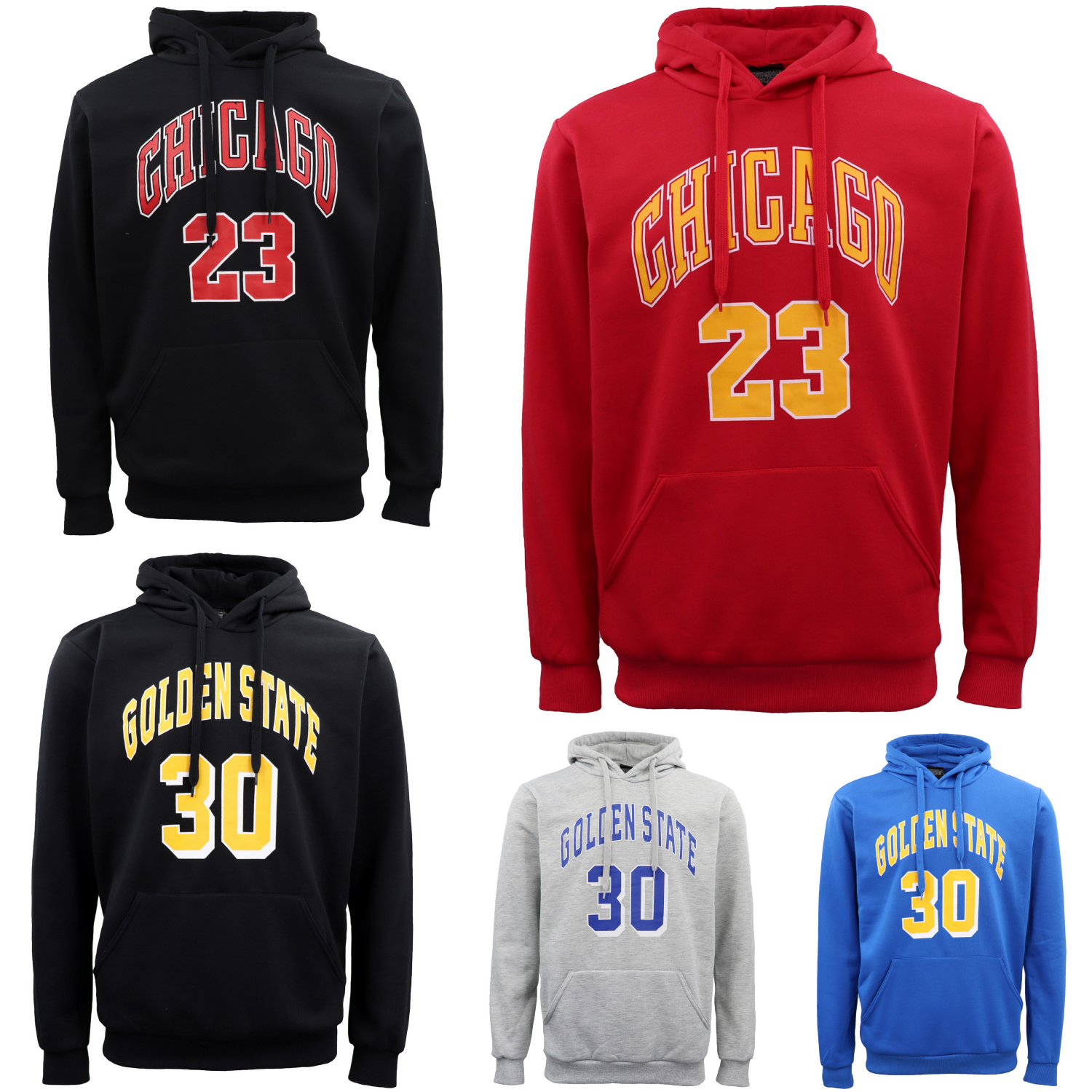 Men's Fleece Pullover Hoodie Jacket Sports Jumper Jersey Chicago Golden State, Red - Chicago 23, L β image 2