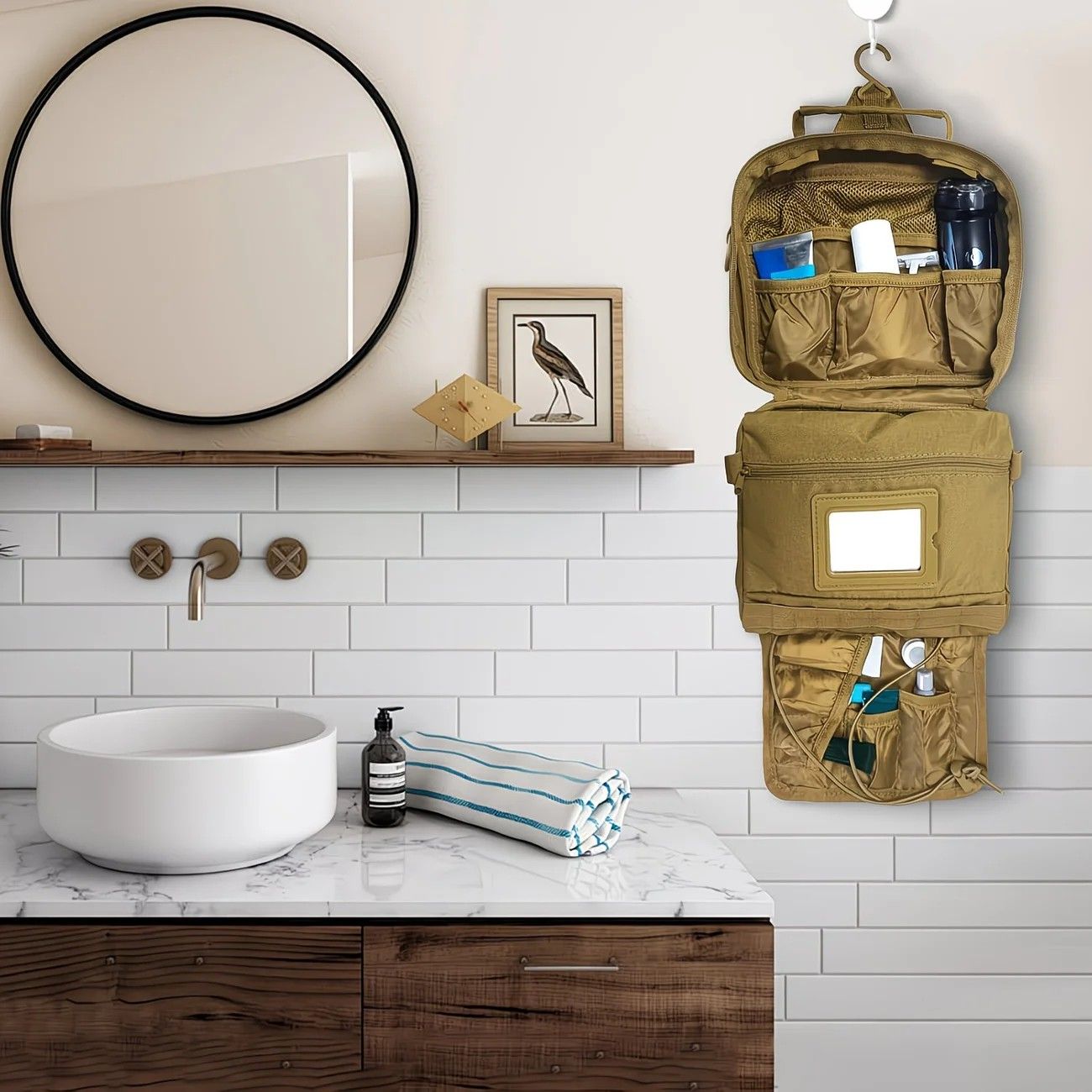 ✨ Army Green Hanging Toiletry Bag | 8+ Compartments + Built-in Mirror | Double Zippers & Hook, Lightweight Water-Resistant for Travel, Gym & Bathroom!/black — image 3